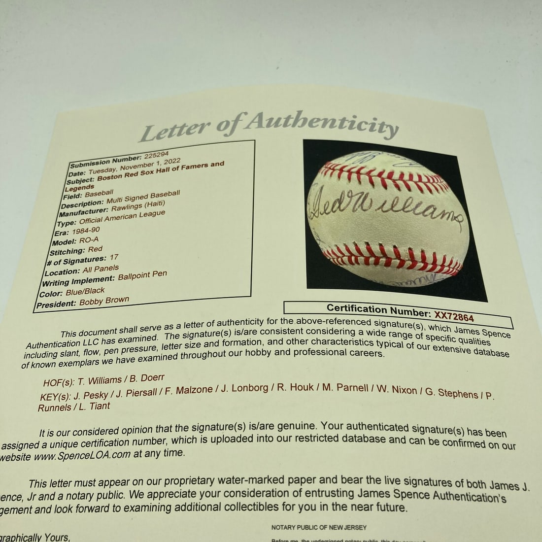 Ted Williams Multi Signed Red Sox Baseball with JSA Authentication - 9