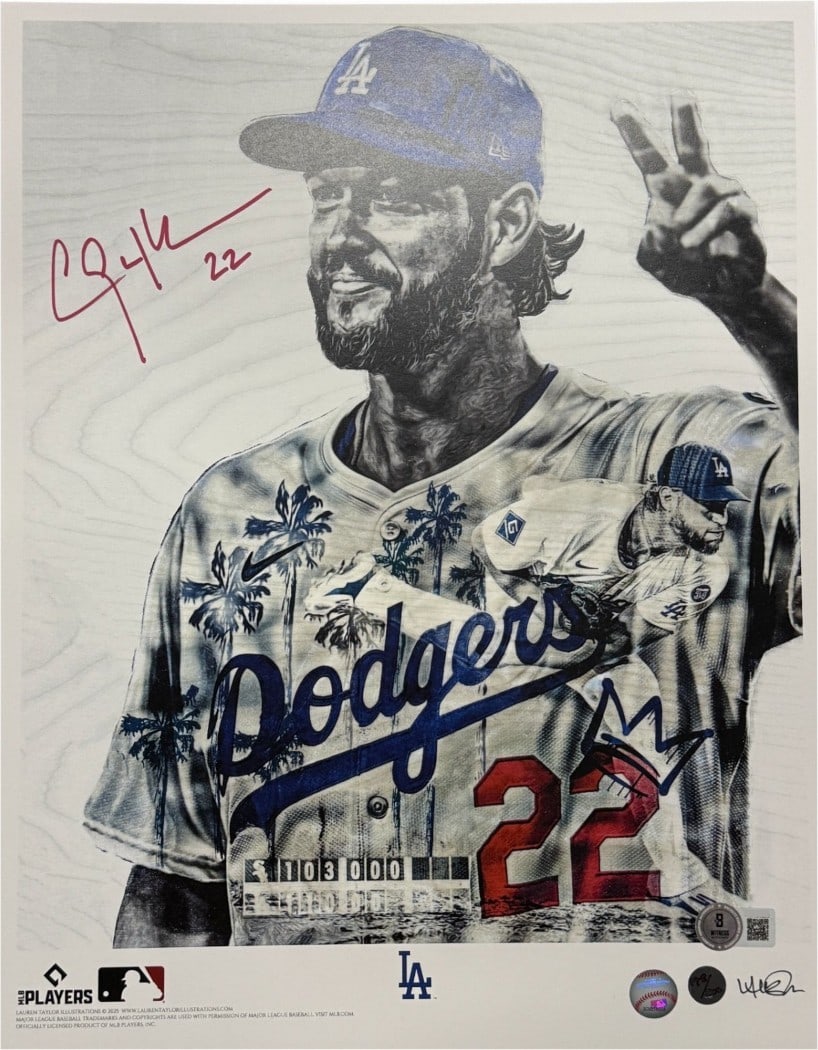 Clayton Kershaw Autographed 11x14 Illustration Limited Edition Dodgers: Clayton Kershaw Autographed 11x14 Illustration Limited Edition Dodgers This limited edition Clayton Kershaw autographed illustration by Lauren Taylor features the iconic moment of Kershaw achieving 30