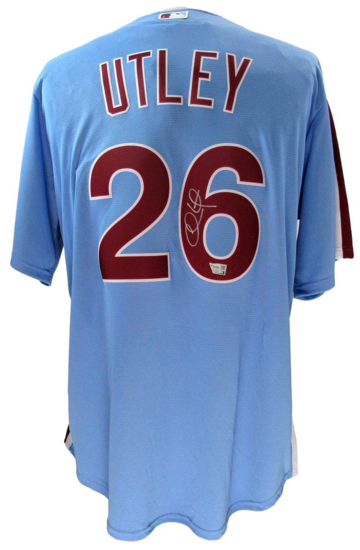 Chase Utley Signed Blue Nike Phillies Jersey XL Fanatics Authenticated: Chase Utley Signed Blue Nike Phillies Jersey XL Fanatics Authenticated This is an original Chase Utley signed blue Nike baseball jersey from the Philadelphia Phillies, available in size XL. The jersey