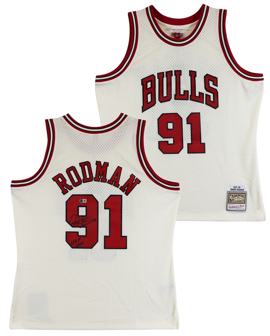 Dennis Rodman Signed Bulls HOF 2011 Cream Swingman Jersey BAS Authenticated (1 of 6)
