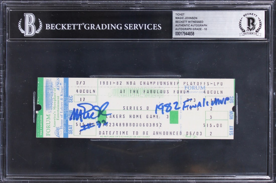 Magic Johnson Signed 1982 NBA Finals Game 6 Ticket Auto 10 BAS: Magic Johnson Signed 1982 NBA Finals Game 6 Ticket Auto 10 BAS This collectible features a signed NBA Finals Game 6 ticket from 1982, personally autographed by Magic Johnson, who inscribed it with "#3