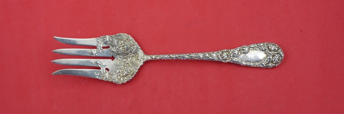 Durgin Chrysanthemum Sterling Silver Salad Serving Fork 8.75" (1 of 2)