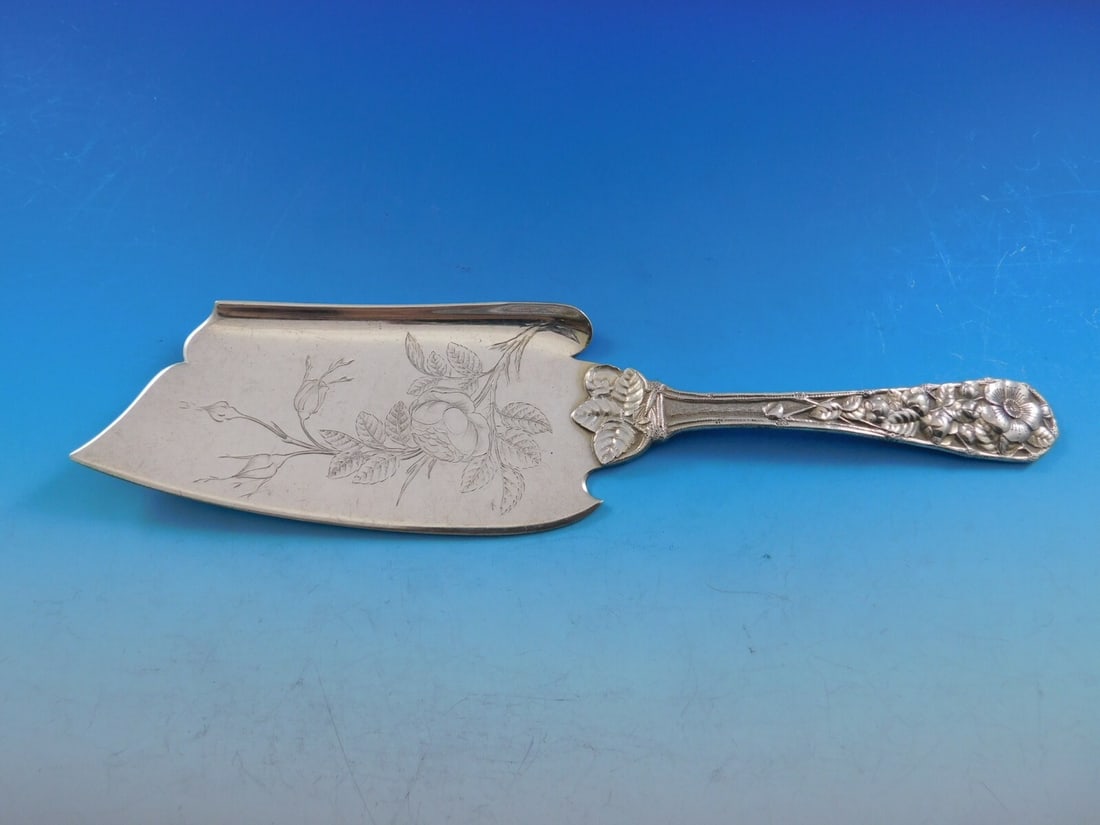 Gorham Eglantine Sterling Silver Ice Cream Slice 10 1/4 Brite-Cut Rose: Gorham Eglantine Sterling Silver Ice Cream Slice 10 1/4 Brite-Cut Rose This exquisite ice cream slice from the Eglantine pattern by Gorham is crafted from high-quality sterling silver. Featuring a bea
