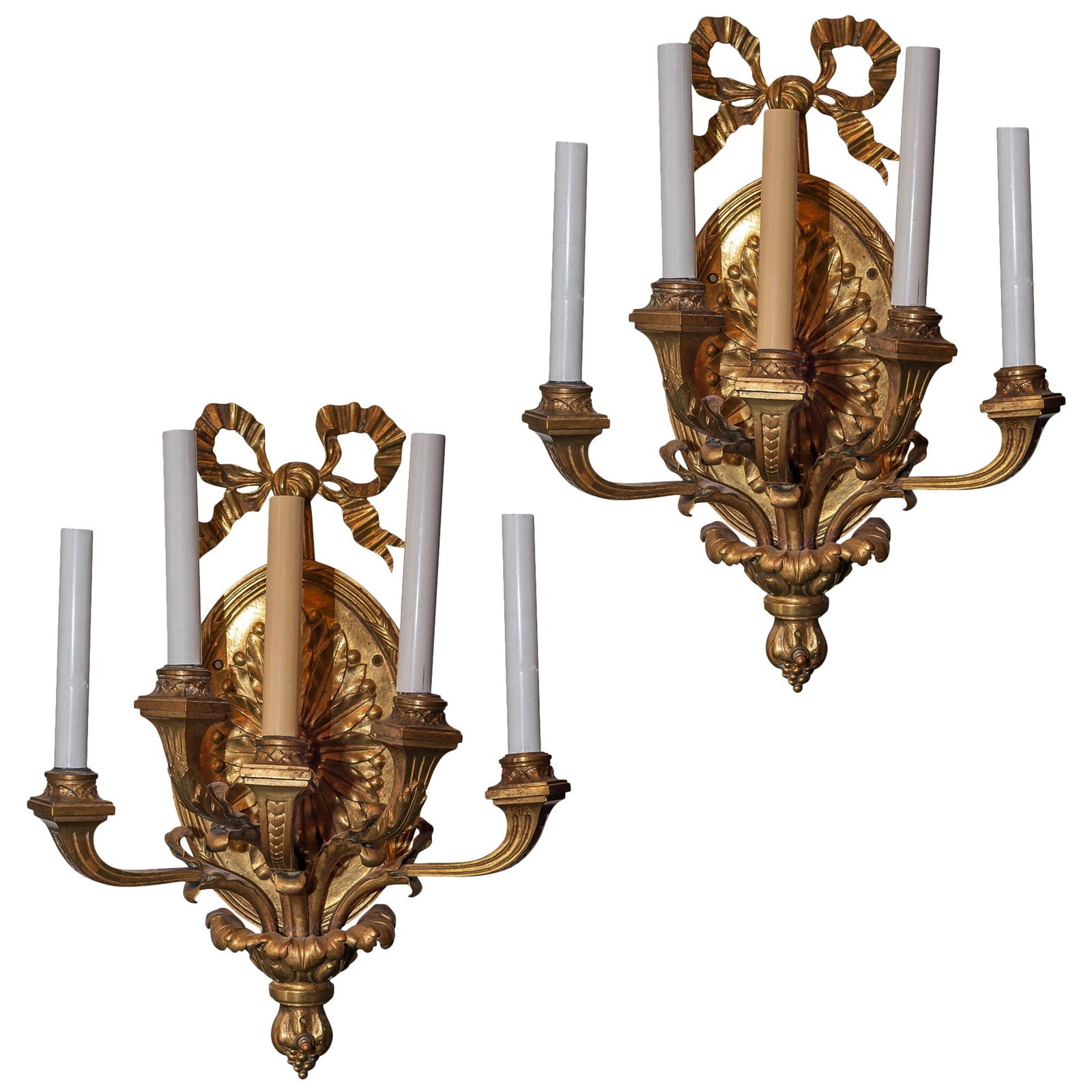 Set of 2 Adam Style Gilt Bronze Five-Arm Wall Sconces 19th Century (1 of 15)