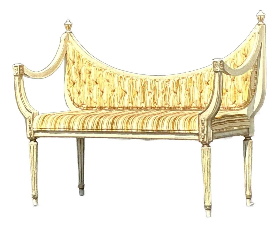 Vintage Regency Tufted Settee with Carved Wood Frame and Gold Accents (1 of 10)