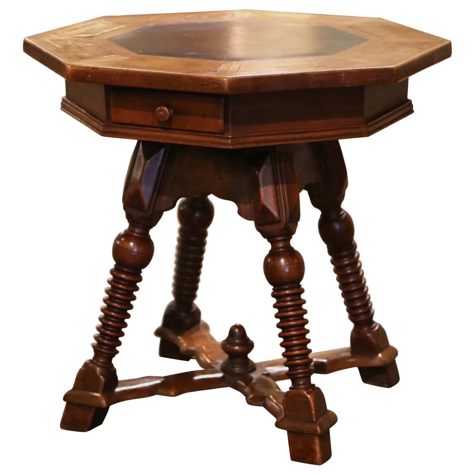 Octagonal Walnut and Slate French Side Table Louis XIII Revival Circa 1880 (1 of 8)