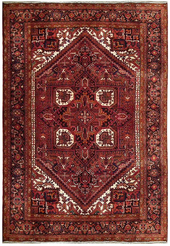 Handcrafted 8'2 x 10'7 Red Persian Heriz Rug Silk-like Pile: Handcrafted 8'2 x 10'7 Red Persian Heriz Rug Silk-like Pile Free continental US Shipping Enhance your living space with this stunning 8.2 x 10.7 Red Semi-Antique Persian Heriz Rug, handcrafted by skil