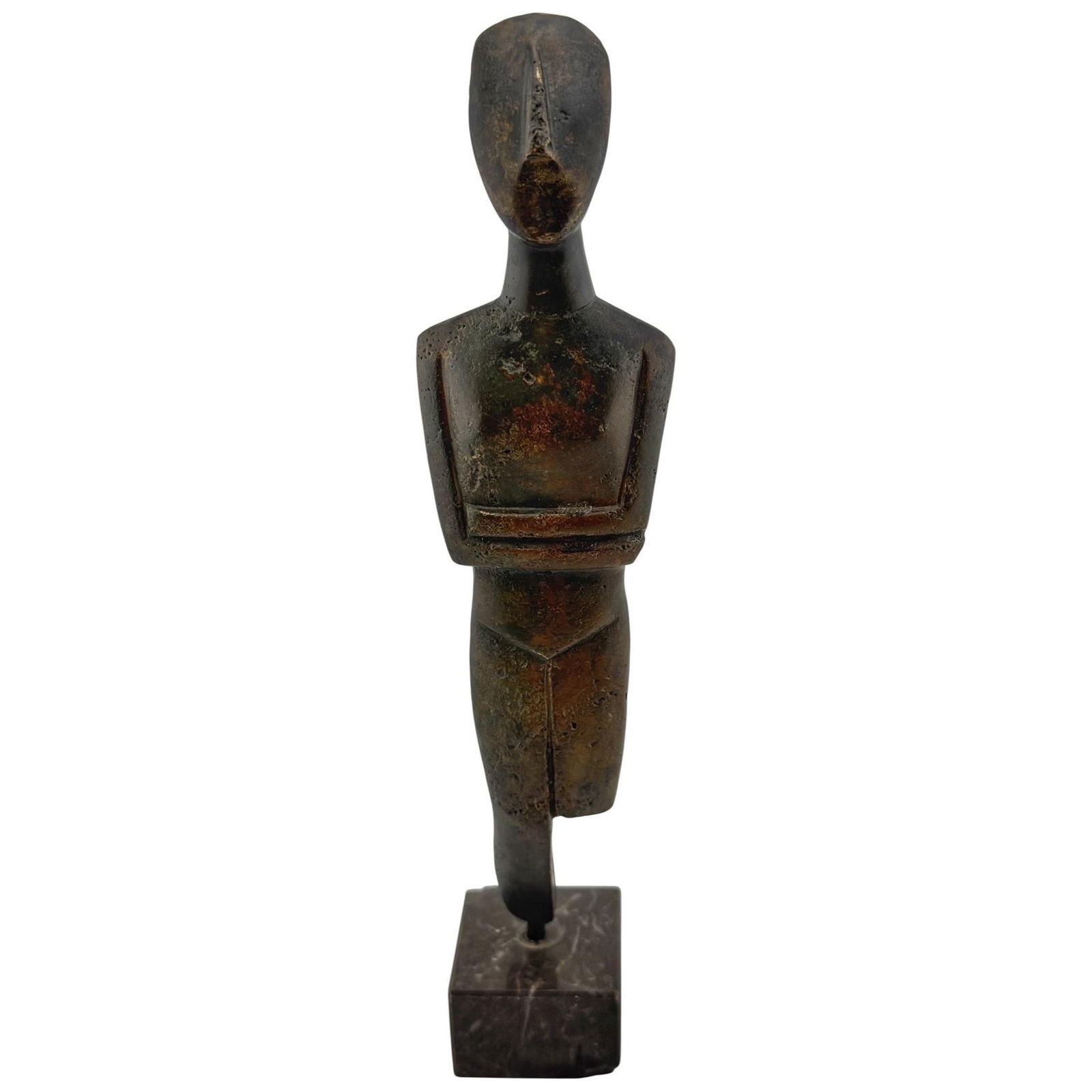 Midcentury European Bronze Cycladic Style Figure on Marble Base (1 of 10)