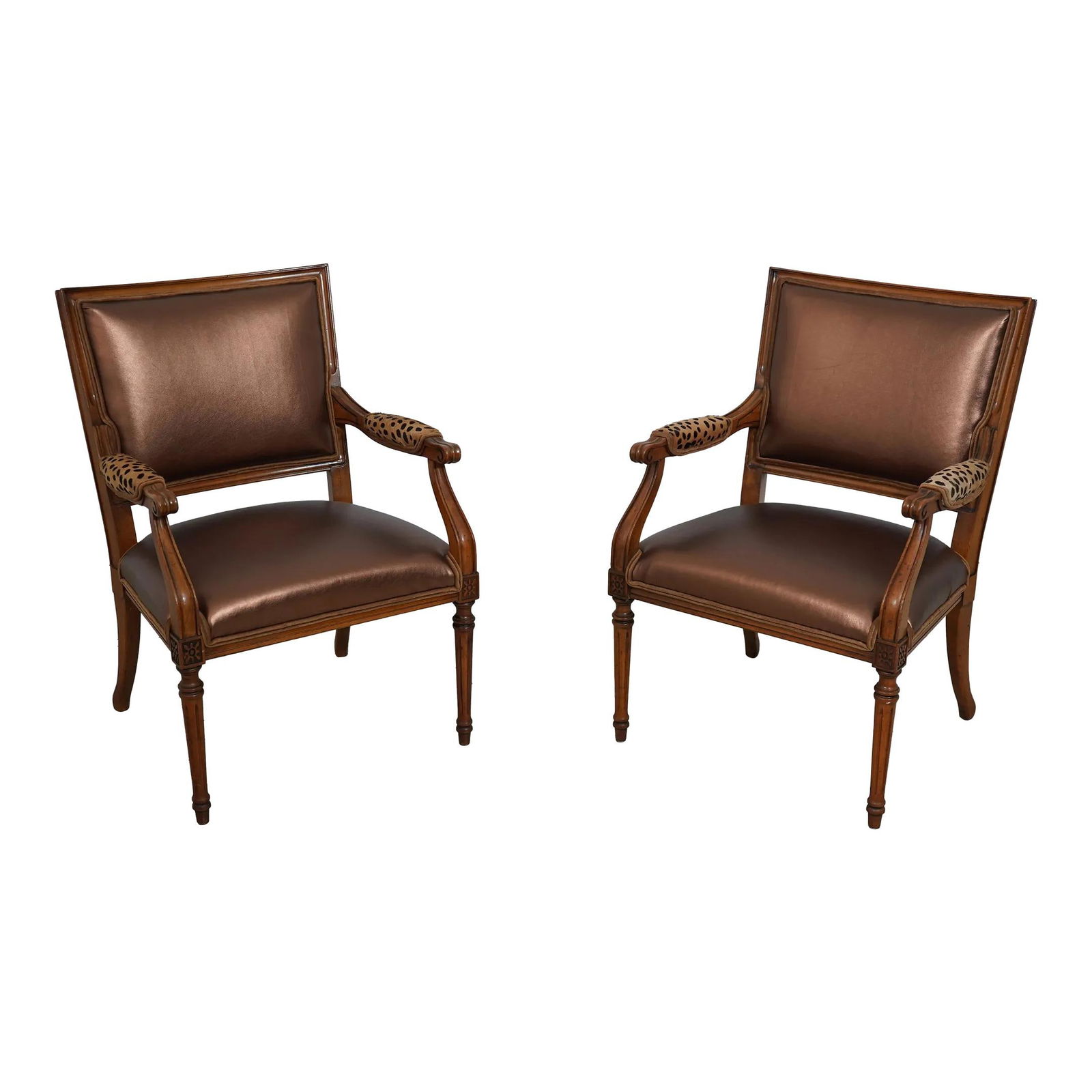 Stylish Cheetah Print Armchairs Newly Upholstered in Metallic Bronze (1 of 10)