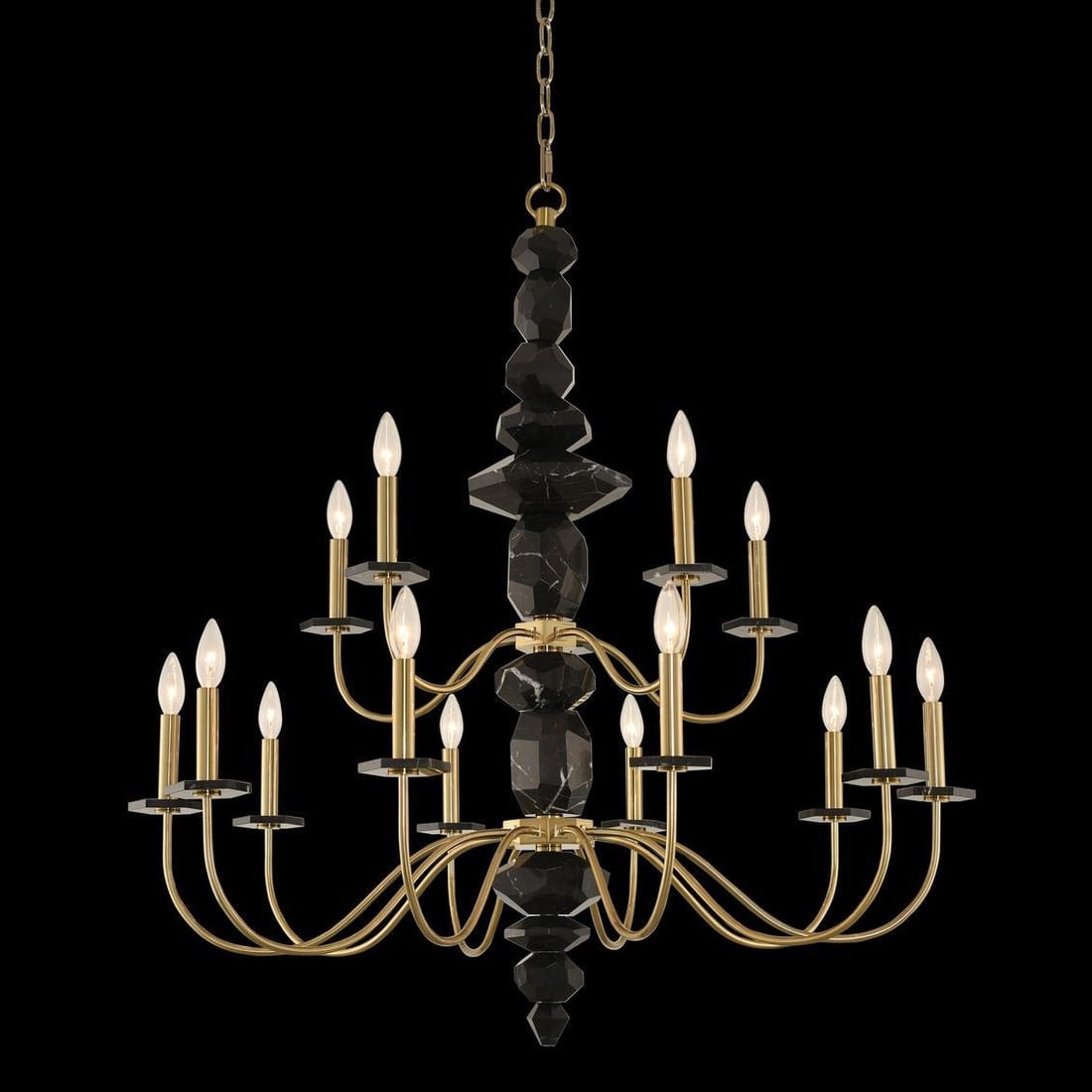 Kalco 15-Light Modern Classic Black Marble Brass Chandelier (1 of 1)