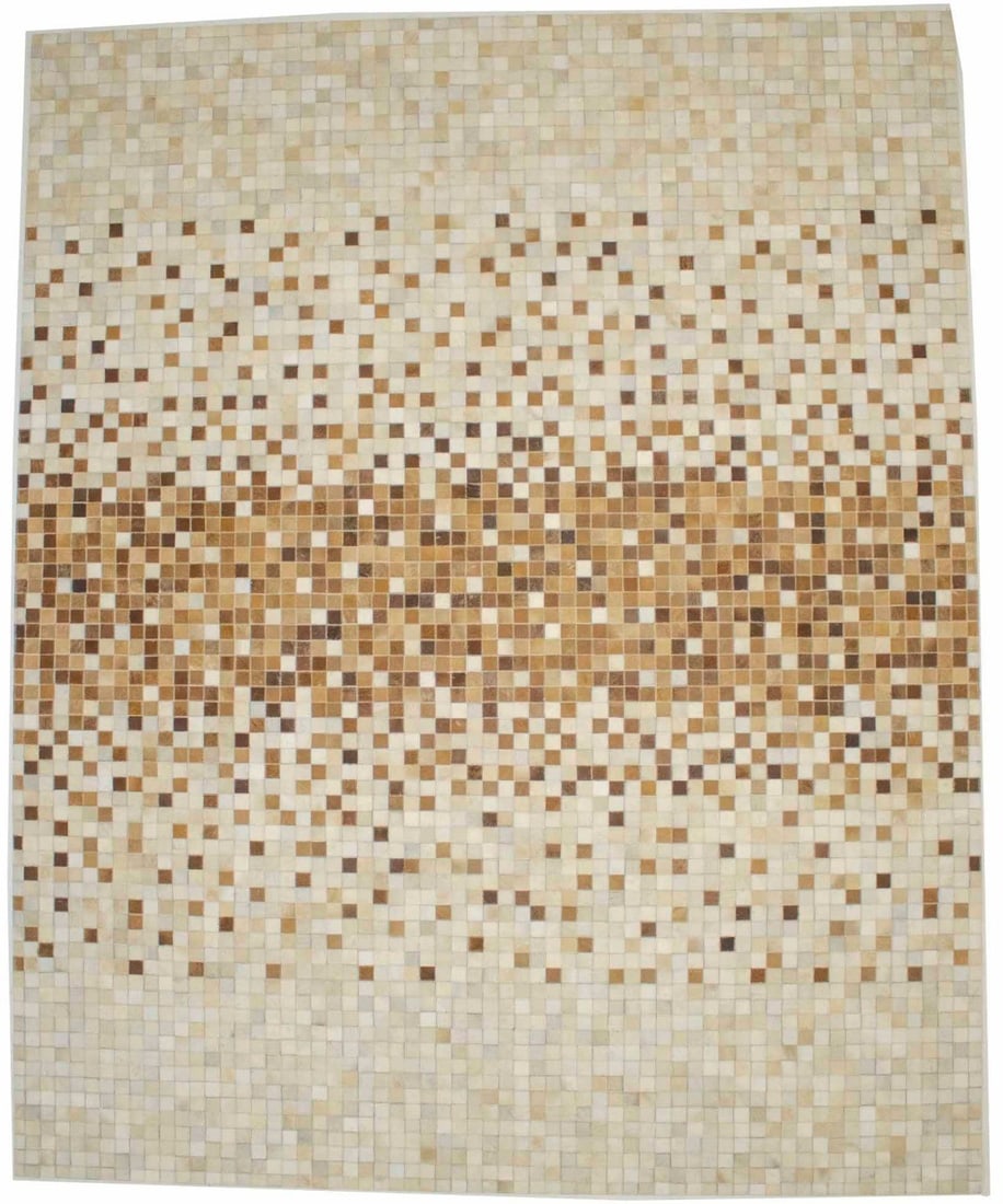 Modern 8x10 Leather Geometric Patchwork Area Rug Handcrafted in Beige and Brown (1 of 14)