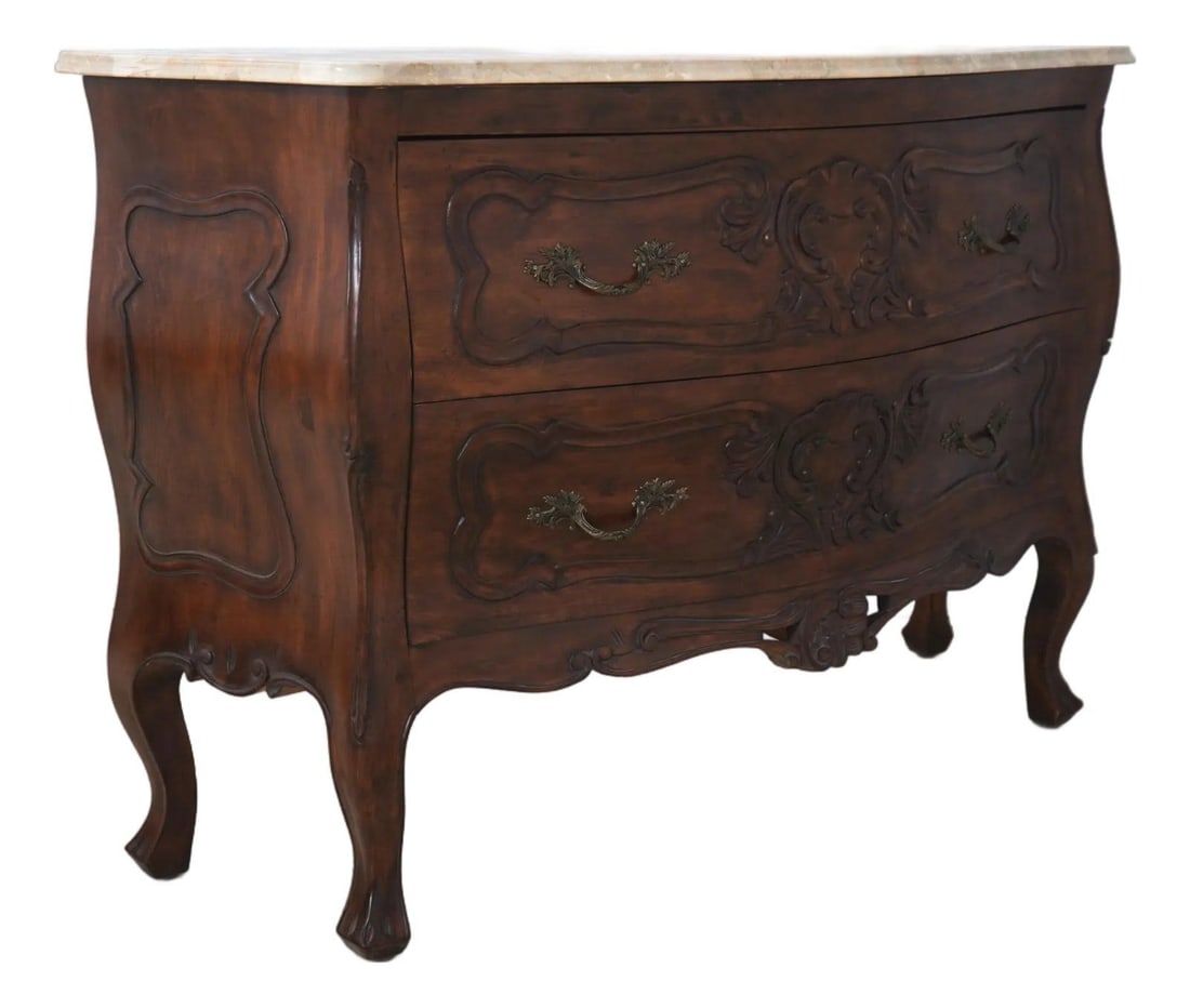 Three Drawer Walnut Continental Style Chest with Carved Accents (1 of 10)
