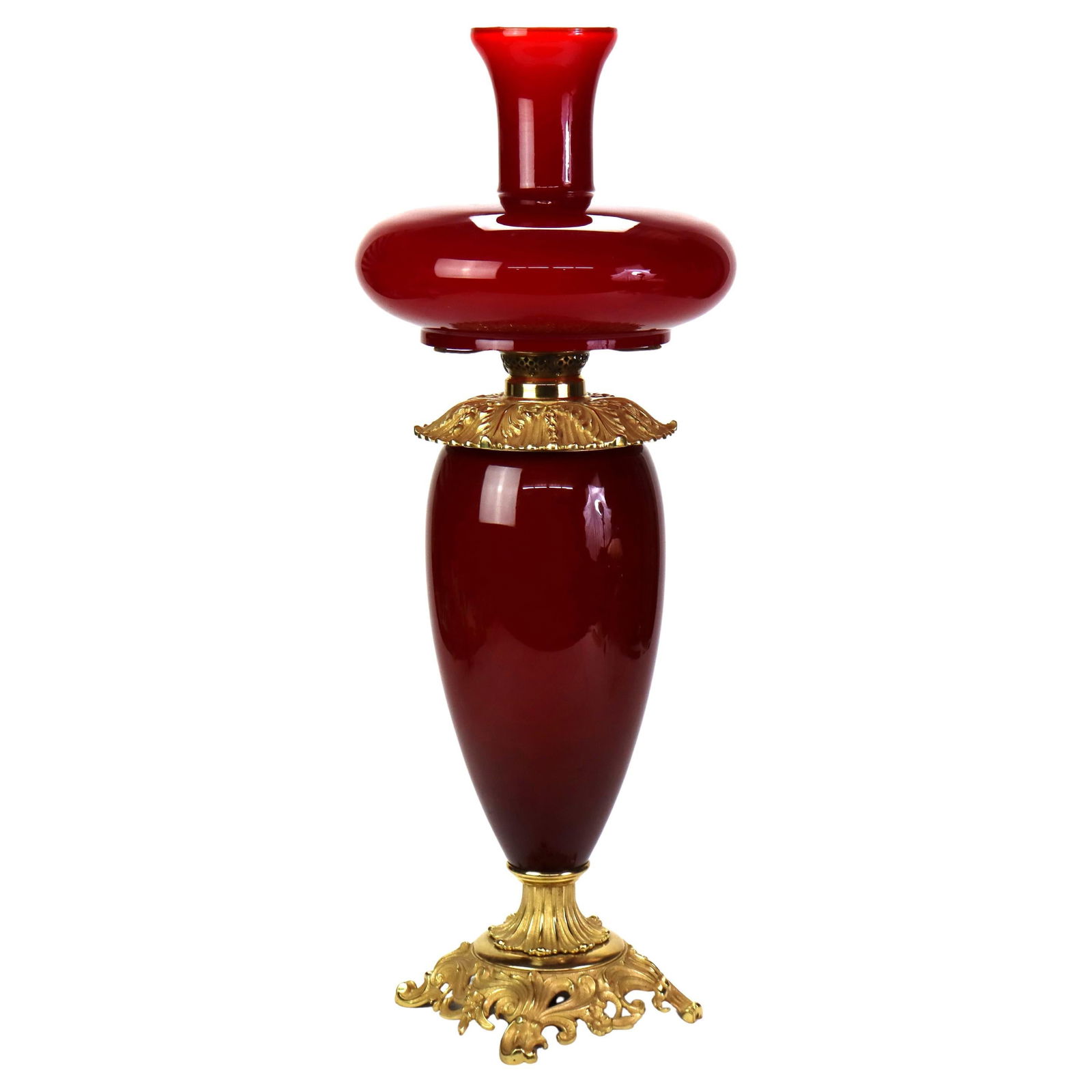 E.M. & Co. Antique Apollo Red Cased Glass Oil Lamp c1900 (1 of 8)