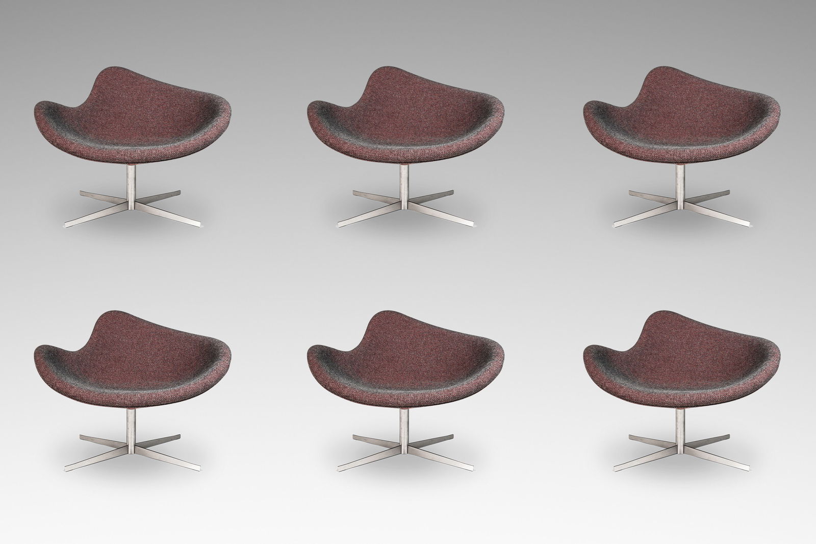 Set of 6 Postmodern K2 Magenta Swivel Chairs by Busk & Hertzog for Hightower USA: Set of 6 Postmodern K2 Magenta Swivel Chairs by Busk & Hertzog for Hightower USA Introducing a striking set of six "K2" chairs designed by the renowned Danish duo Flemming Busk and Stephan Hertzog for
