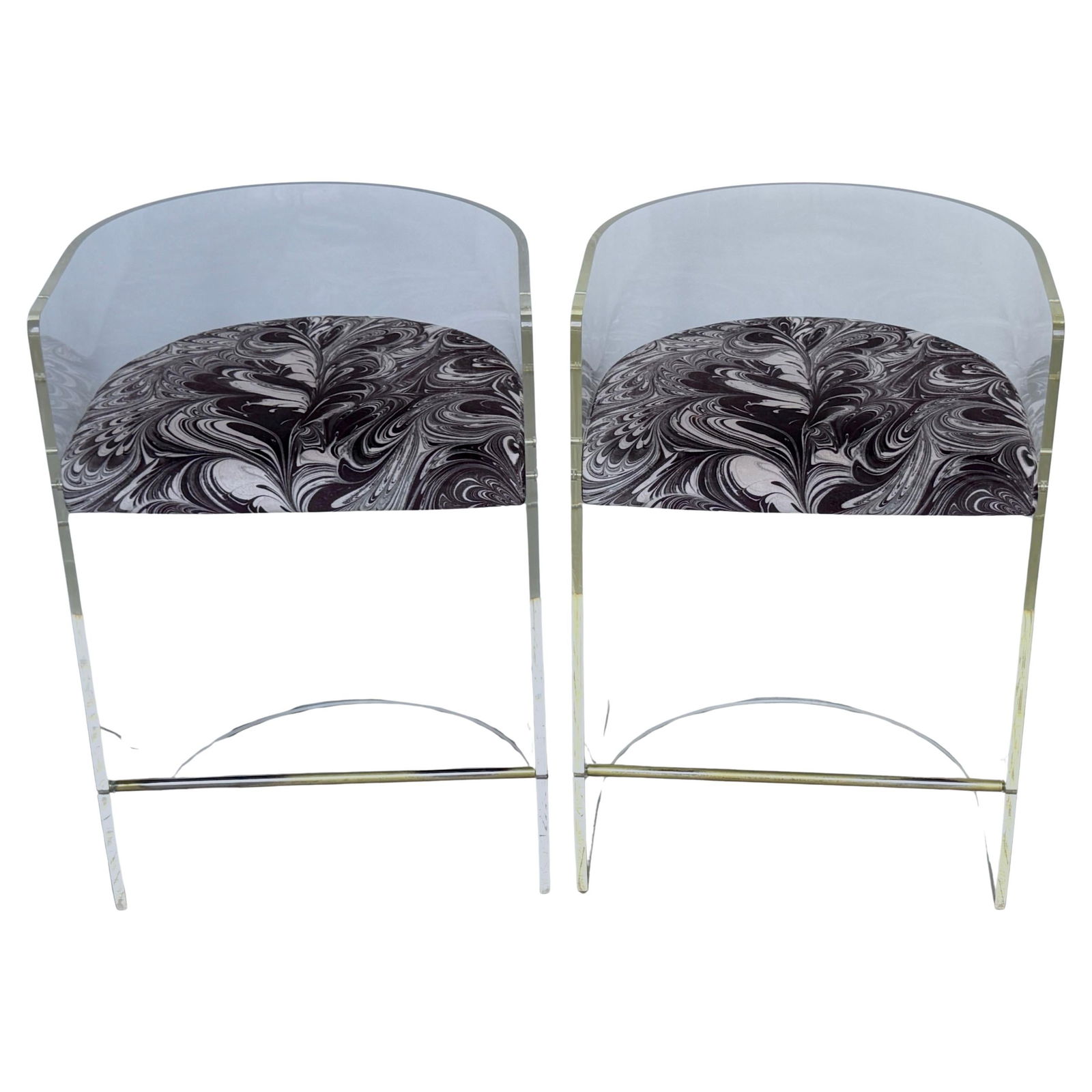 Set of 2 Charles Hollis Jones Lucite Barrel-Back Counter Stools: Set of 2 Charles Hollis Jones Lucite Barrel-Back Counter Stools Discover this striking pair of barrel-back counter stools attributed to Charles Hollis Jones, crafted in the 1970s. These stools feature