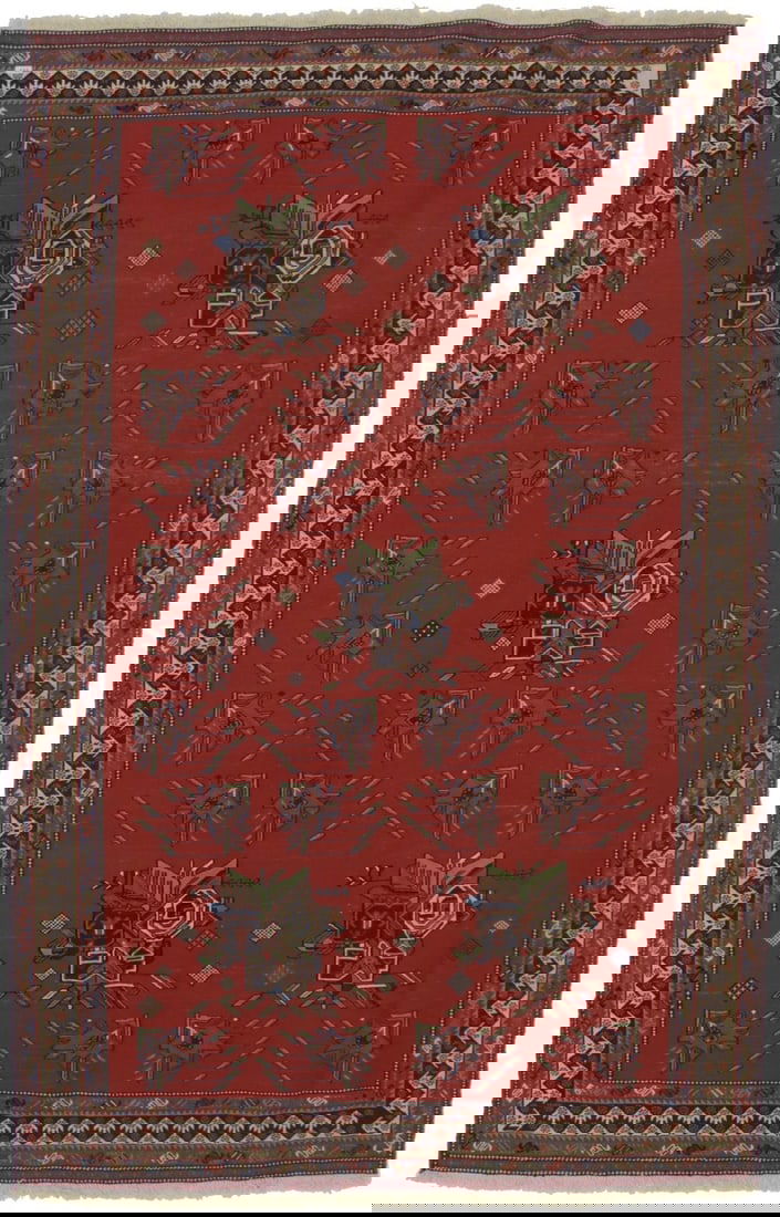 Hand-Woven Wool Sumak Tribal Floral Rug 4'5 x 6'10 Orange (1 of 12)