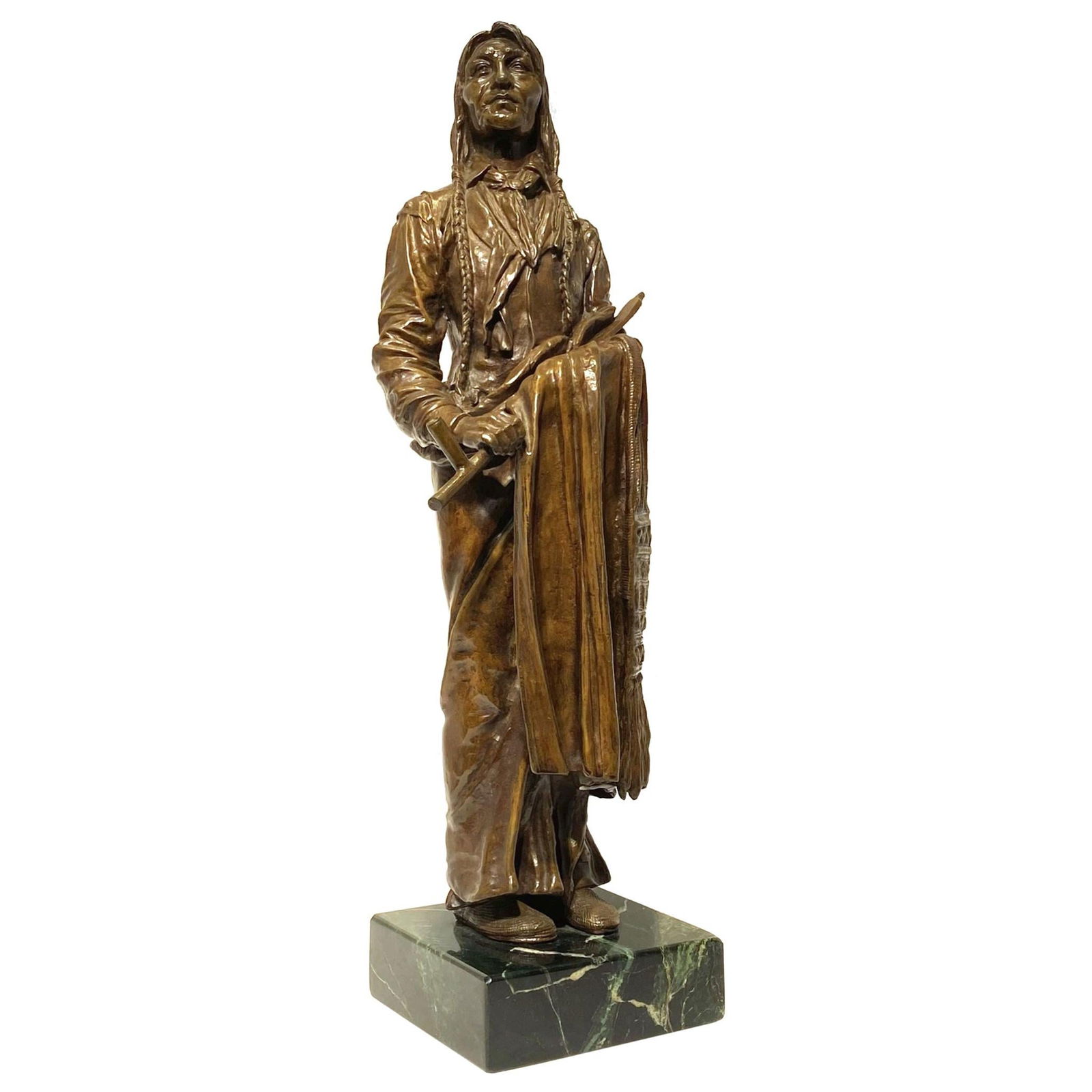 Belle Epoque Patinated Bronze Indian Chief Sculpture After Carl Kauba on Marble Base (1 of 7)