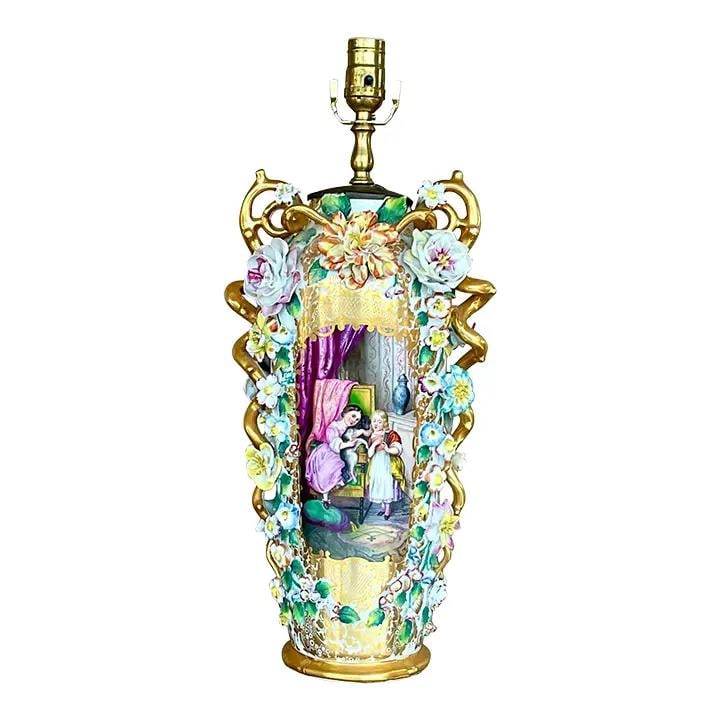 Porcelain Table Lamp with Gilt Accents Italian Capodimonte Style (1 of 10)