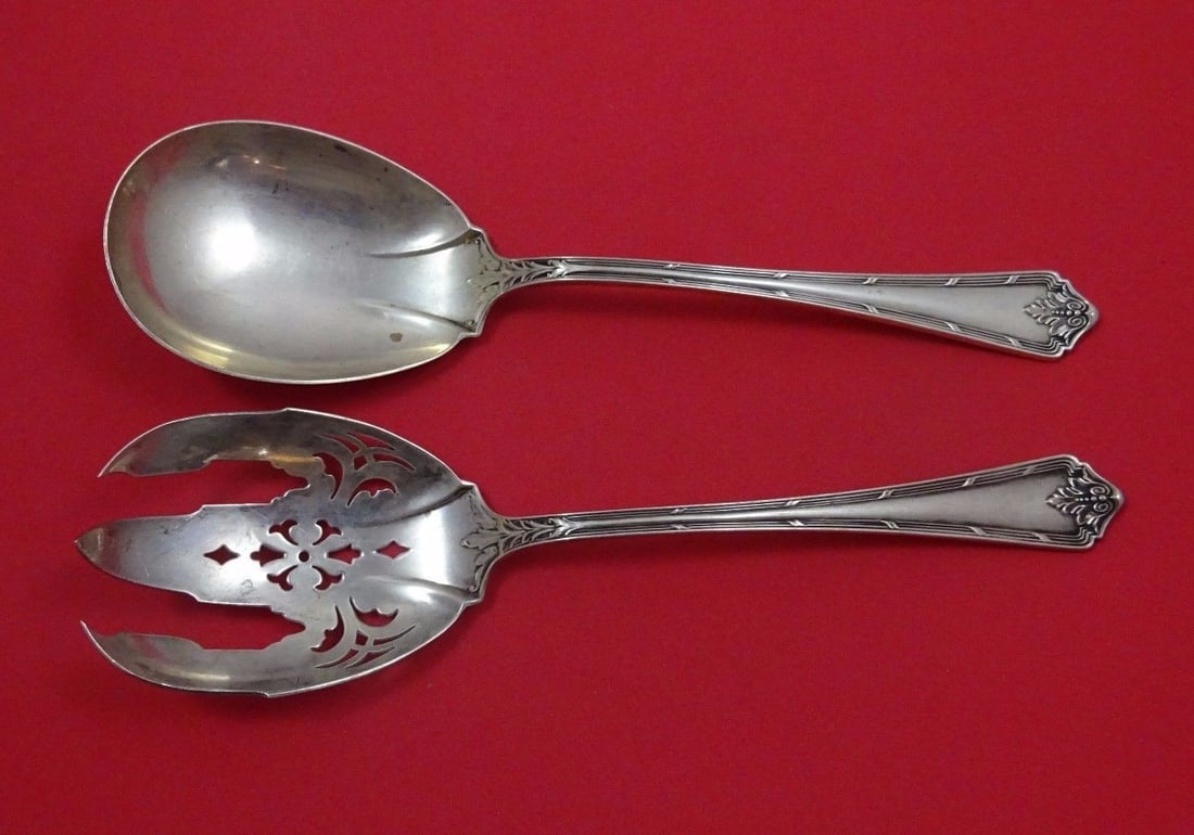 Watson Rochambeau Sterling Silver Salad Serving Set 2pc Pierced Fork 8.5 in (1 of 1)