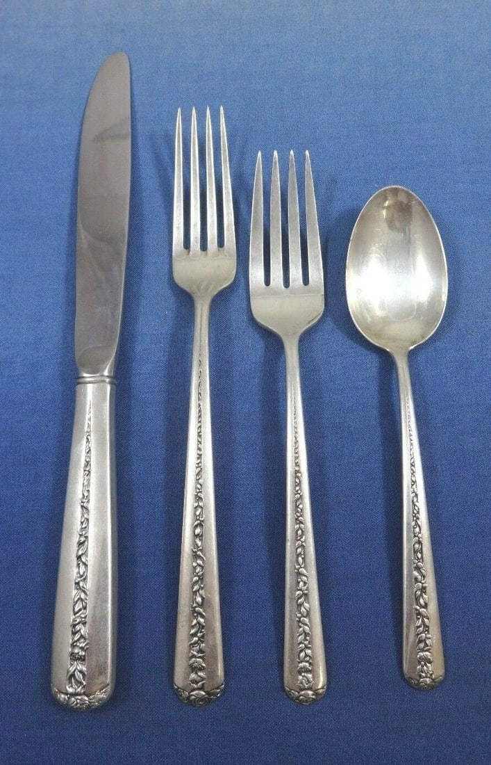 Towle Rambler Rose Sterling Silver Flatware Set 24 Pieces with Storage Caddy (1 of 9)