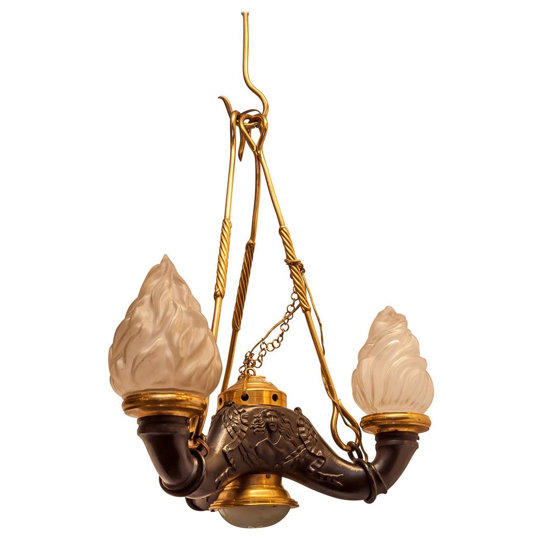 Grand Tour Style Bronze Chandelier Shaped as Greco-Roman Oil Lamp (1 of 5)