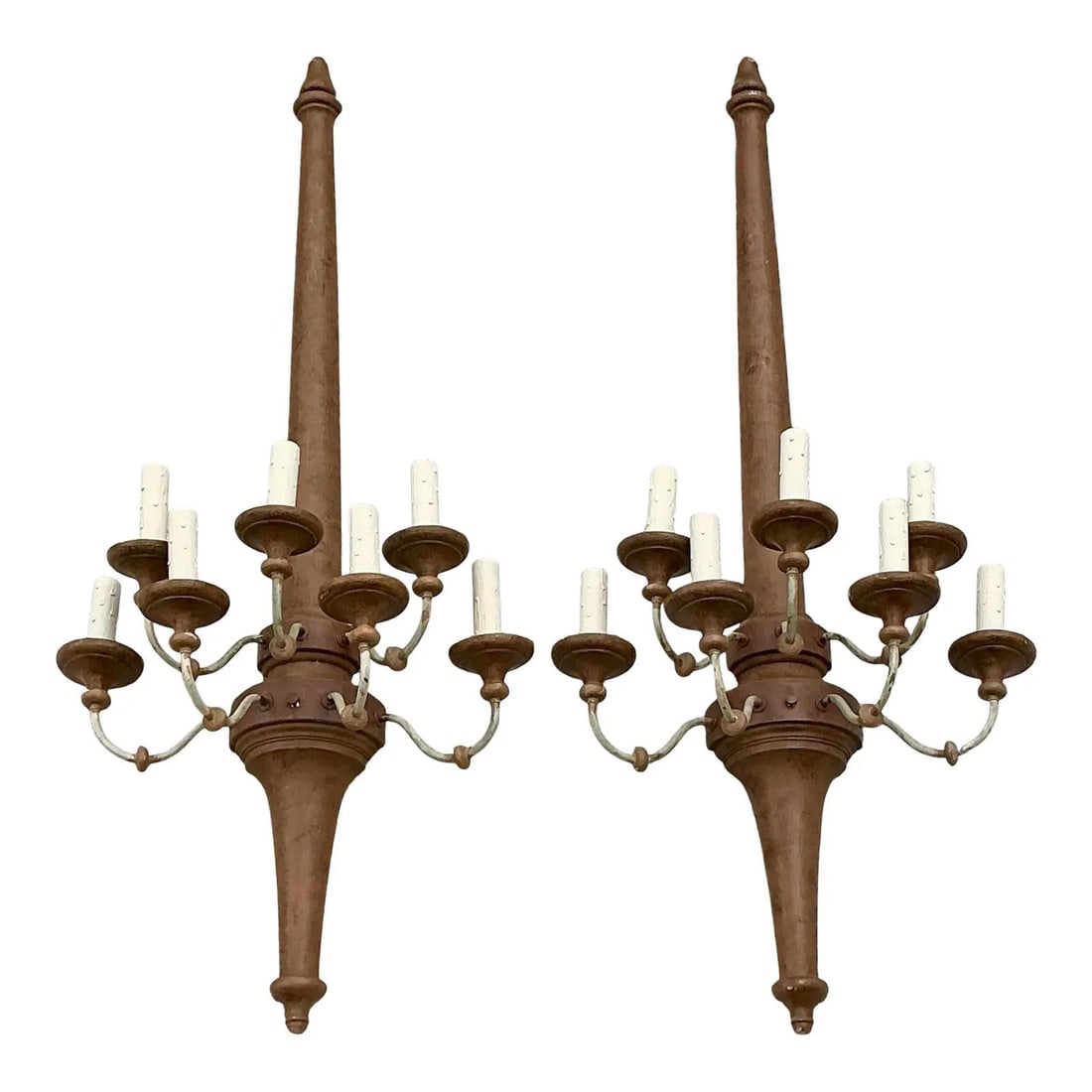Pair of Large Boho Wall Sconces with Wood and Metal Scrollwork (1 of 10)