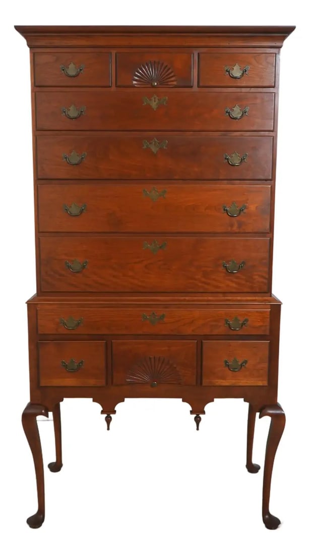 Cherry Wood Highboy Two Piece Chest with Queen Anne Legs (1 of 10)