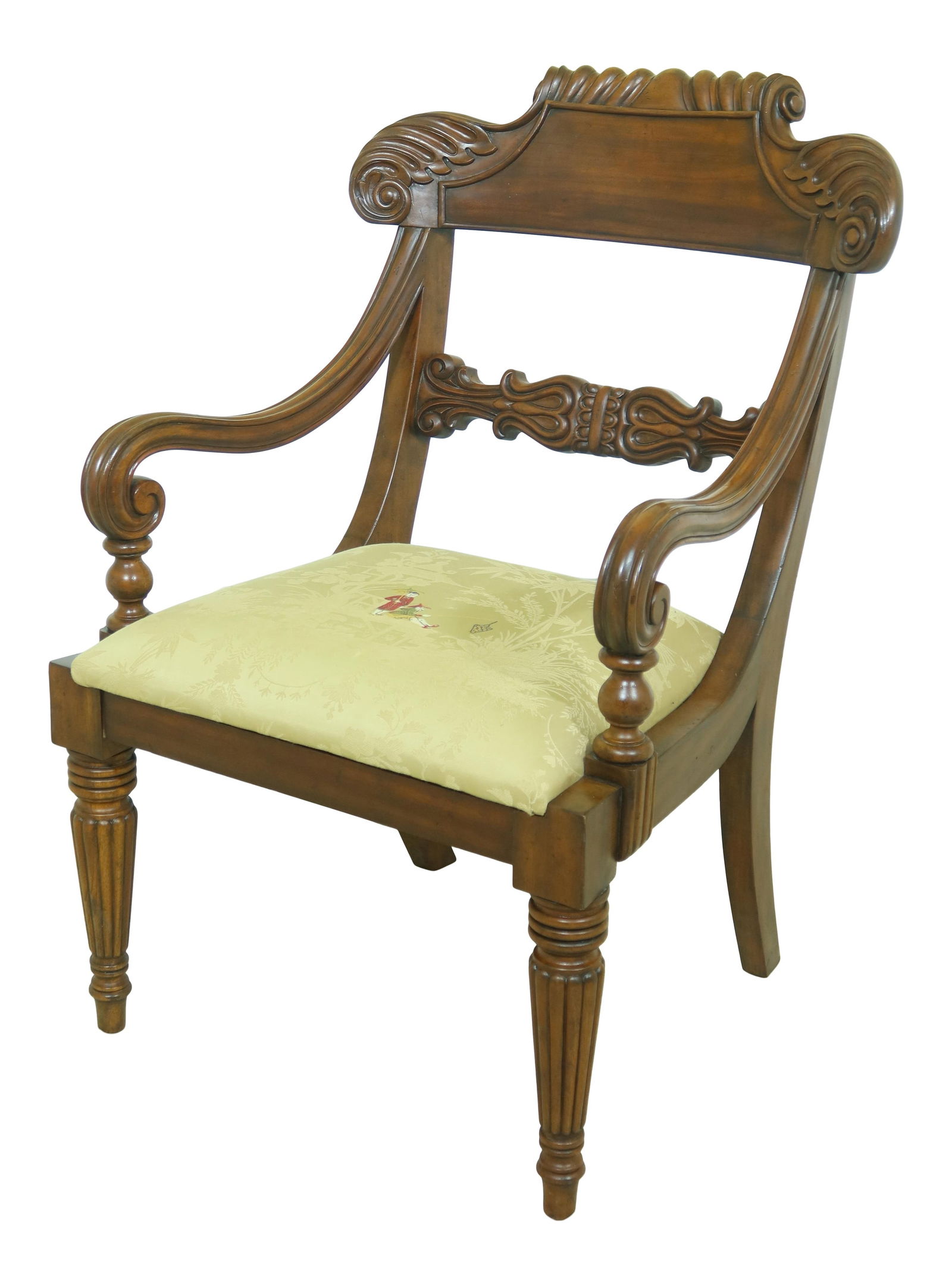 Maitland Smith Solid Mahogany Plantation Chair with Chinoiserie Upholstery (1 of 10)