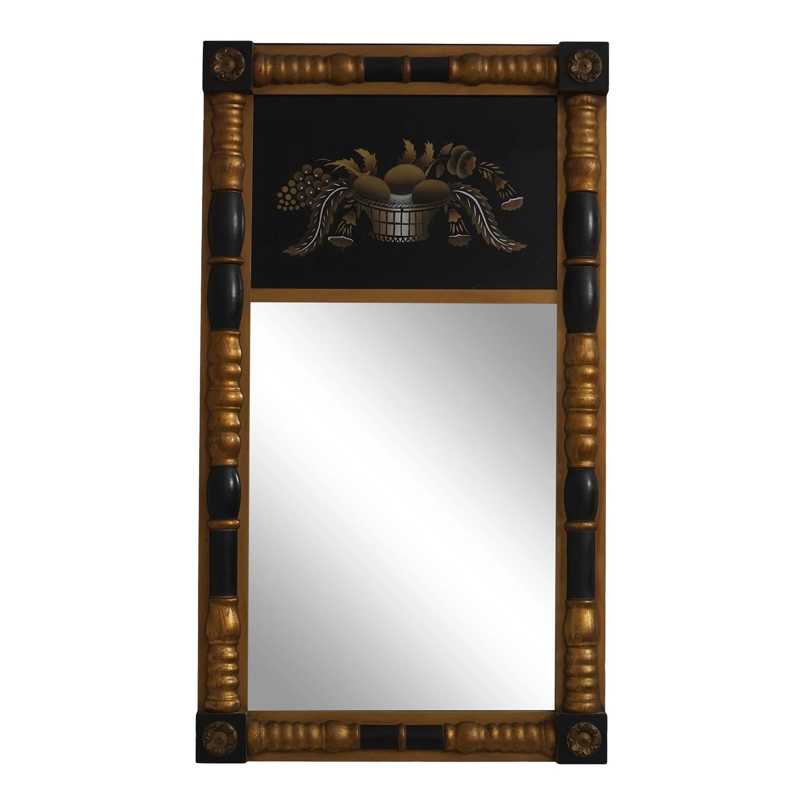 Hitchcock Early American Style Eglomise Mirror Black Gold Finish (1 of 8)