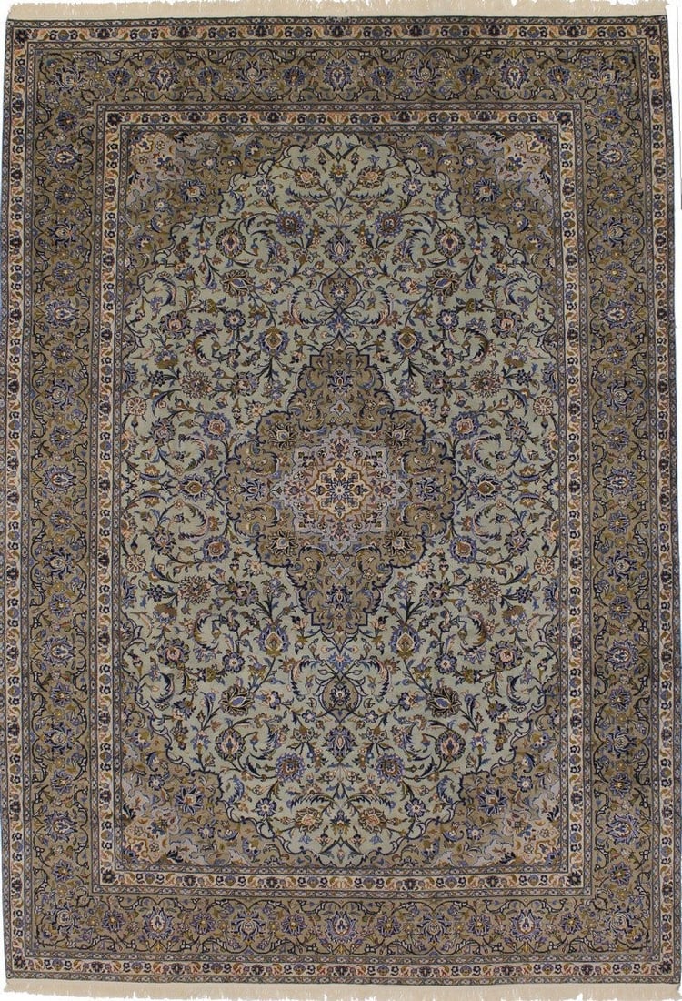 Vintage Handmade Floral Sage Green Rug 13'1 x 9'0 Wool Area Carpet: Vintage Handmade Floral Sage Green Rug 13'1 x 9'0 Wool Area Carpet Enhance your living space with this exquisite handmade floral area rug, featuring a charming sage green base complemented by cream, l