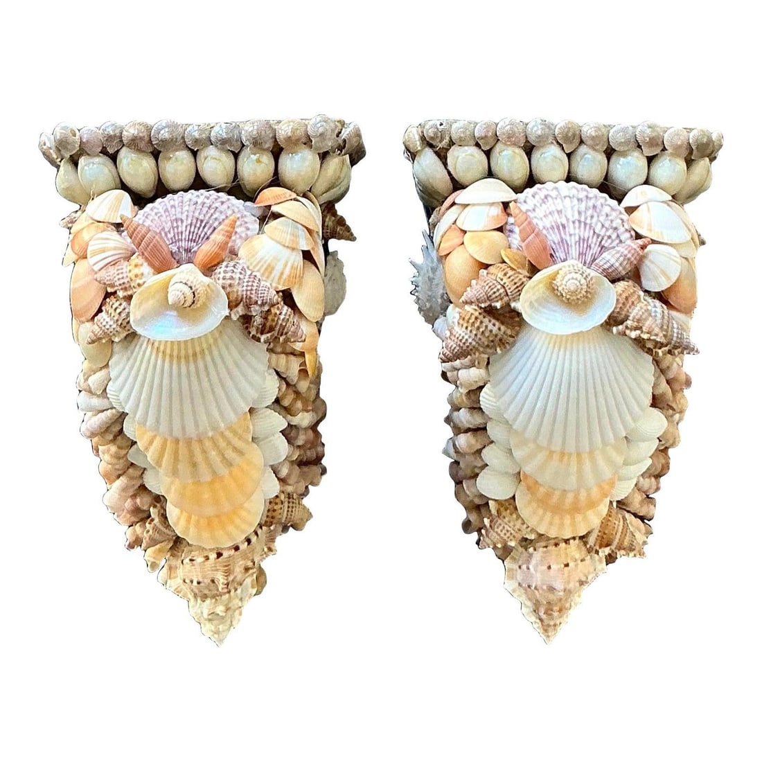 Pair of Handcrafted Shell-Encrusted Coastal Wall Brackets (1 of 10)