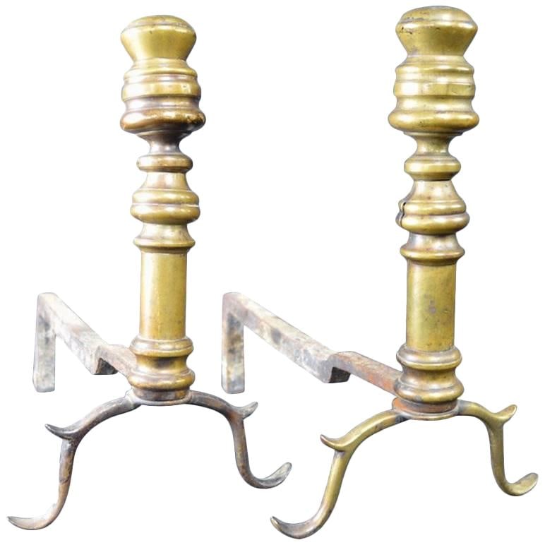 Charming Pair of Early Chippendale Andirons in Brass and Iron (1 of 10)