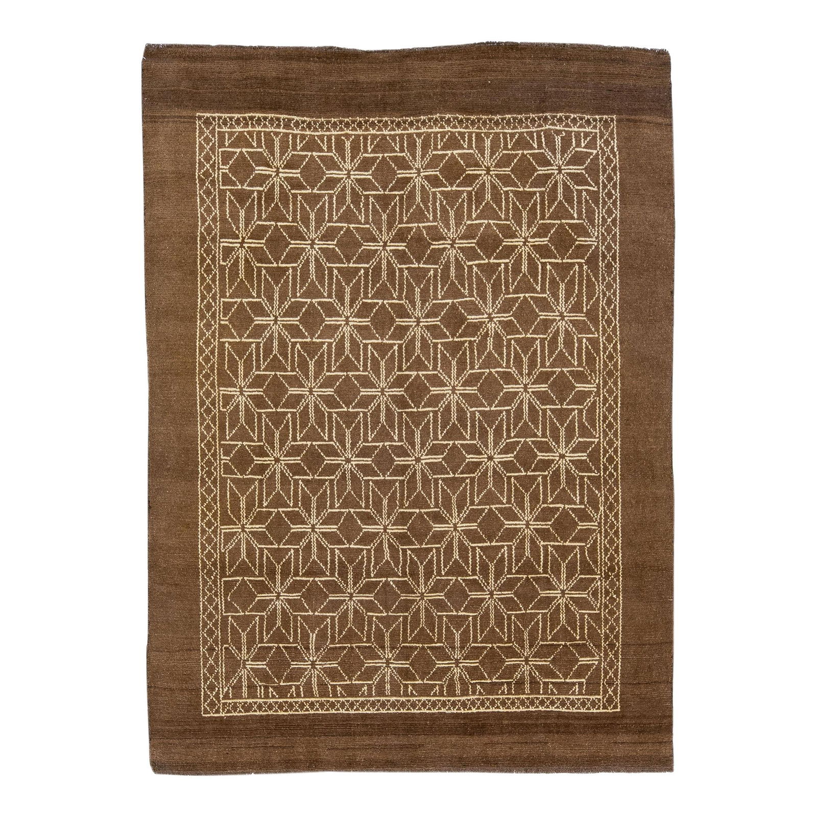 Handmade Brown Wool Moroccan Style Geometric Rug 6'10 x 9'6: Handmade Brown Wool Moroccan Style Geometric Rug 6'10 x 9'6 Enhance your living space with this stunning Moroccan-style handmade wool rug from the Northwest collection. Featuring a rich brown color fi