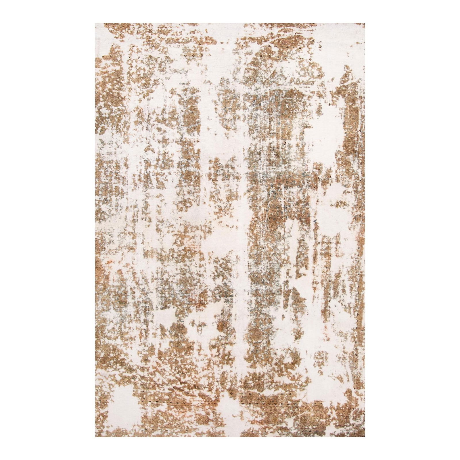 Handmade Vintage Tan Wool Rug 7'8" x 11'8" Distressed Chic Design (1 of 7)