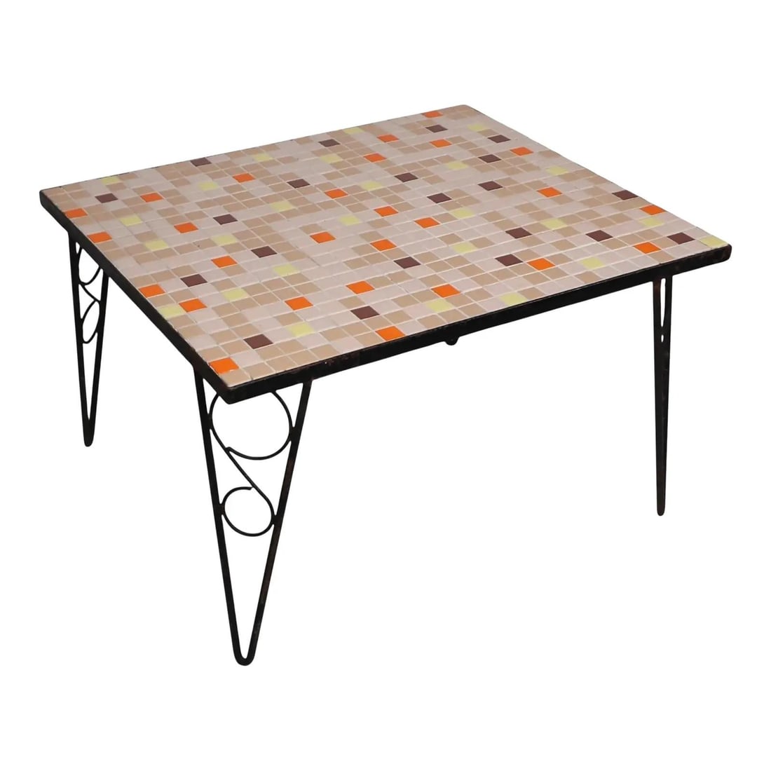 Mid Century Mosaic Tile Table with Wrought Iron Legs 1950s (1 of 10)