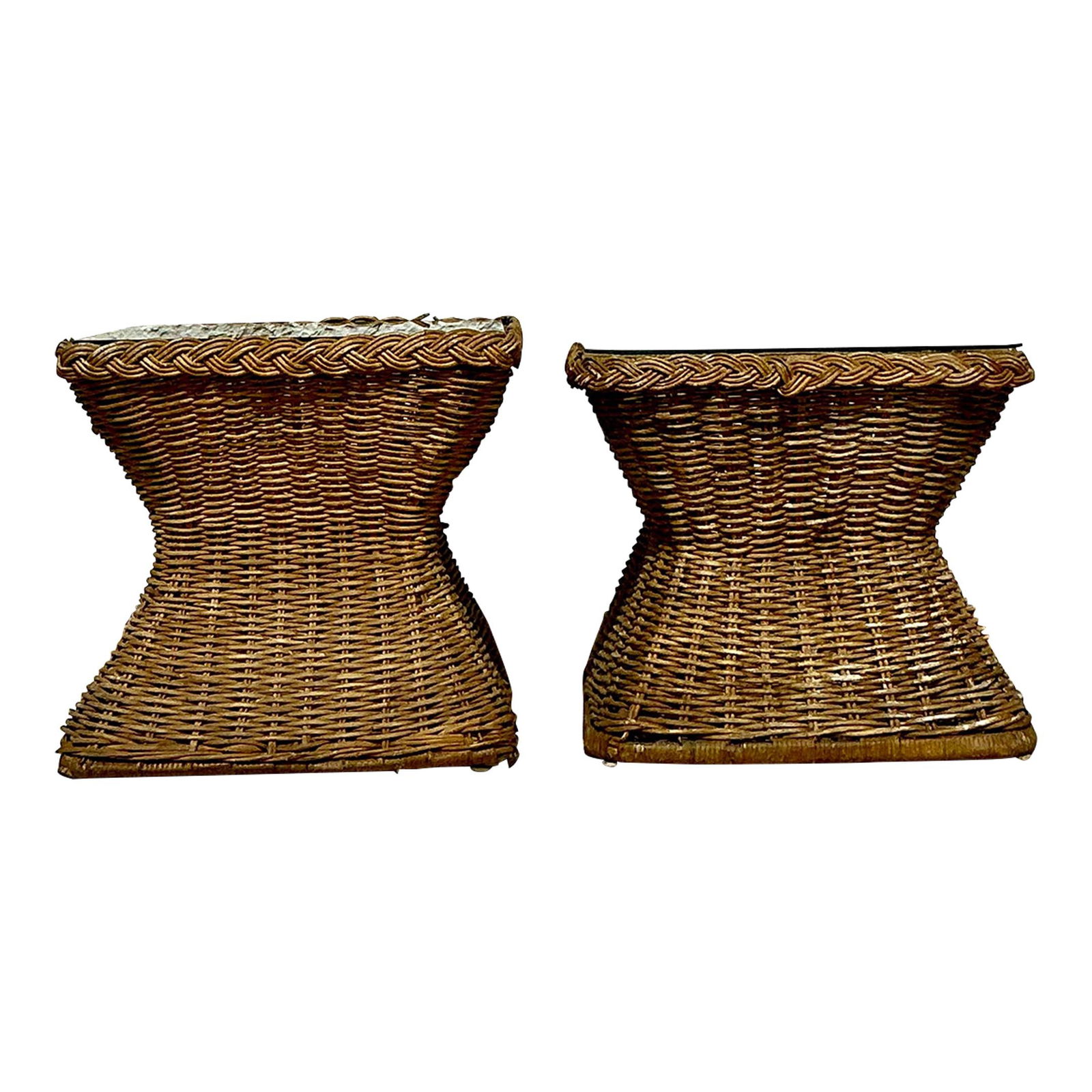 Set of 2 Vintage Coastal Rattan Side Tables Sienna Color (1 of 7)