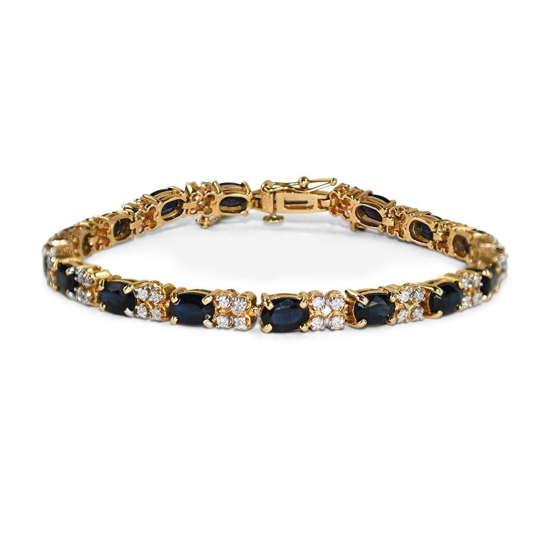 Sapphire and Diamond Tennis Bracelet in 14K Yellow Gold 15.9g 7 Inch (1 of 7)