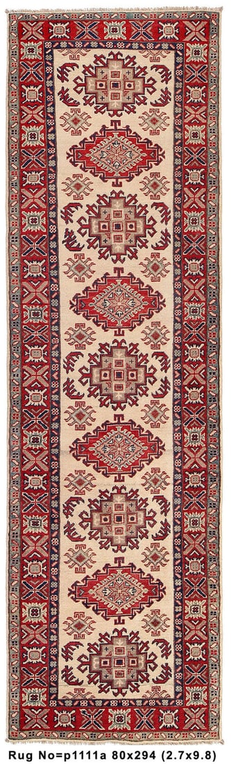 Handmade 2.7 x 9.8 Kazak Runner Rug in Premium Wool: Handmade 2.7 x 9.8 Kazak Runner Rug in Premium Wool Free continental US Shipping Transform your space with the exquisite beauty of this handmade Kazak runner rug, meticulously crafted from premium woo