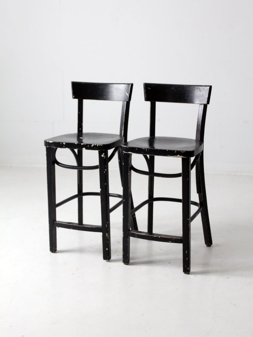 Vintage Black Bar Stools Pair Classic Cafe Style (1 of 14)