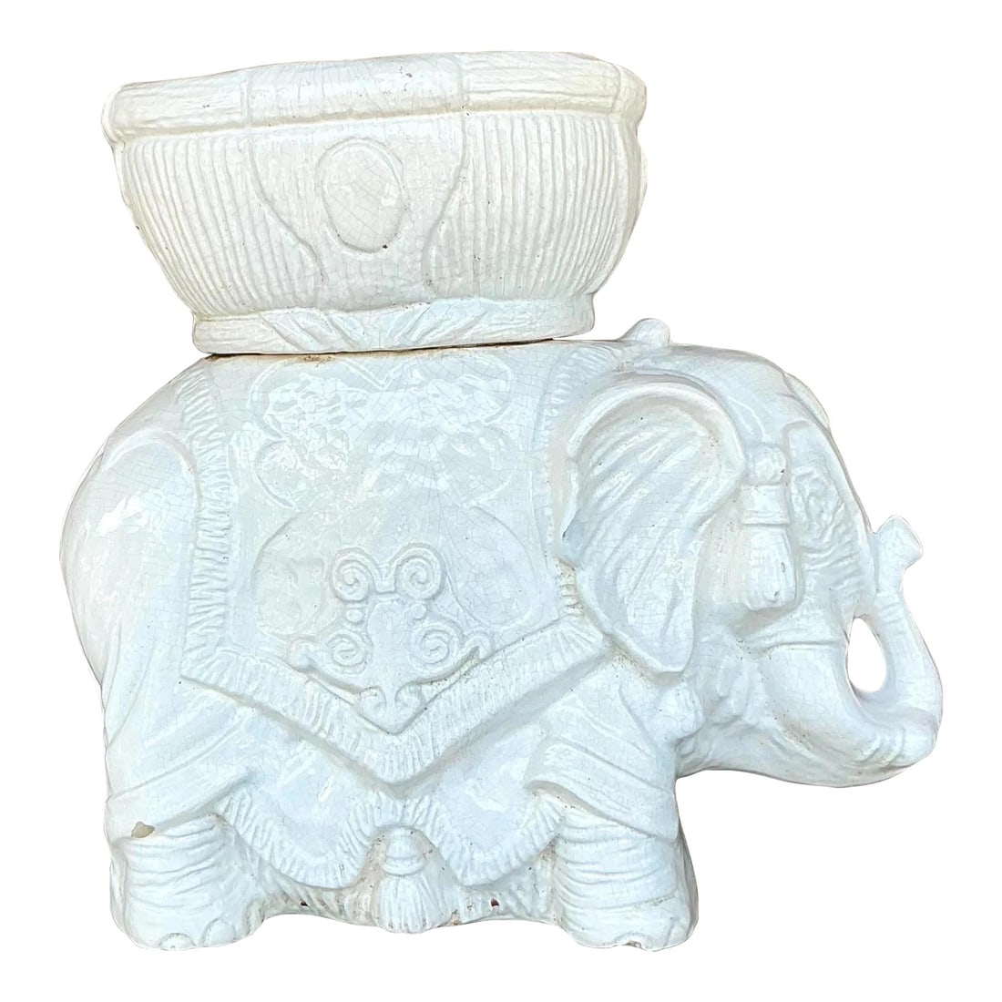 Vintage Boho Ceramic Elephant Planter 16 x 15.25 White (1 of 8)