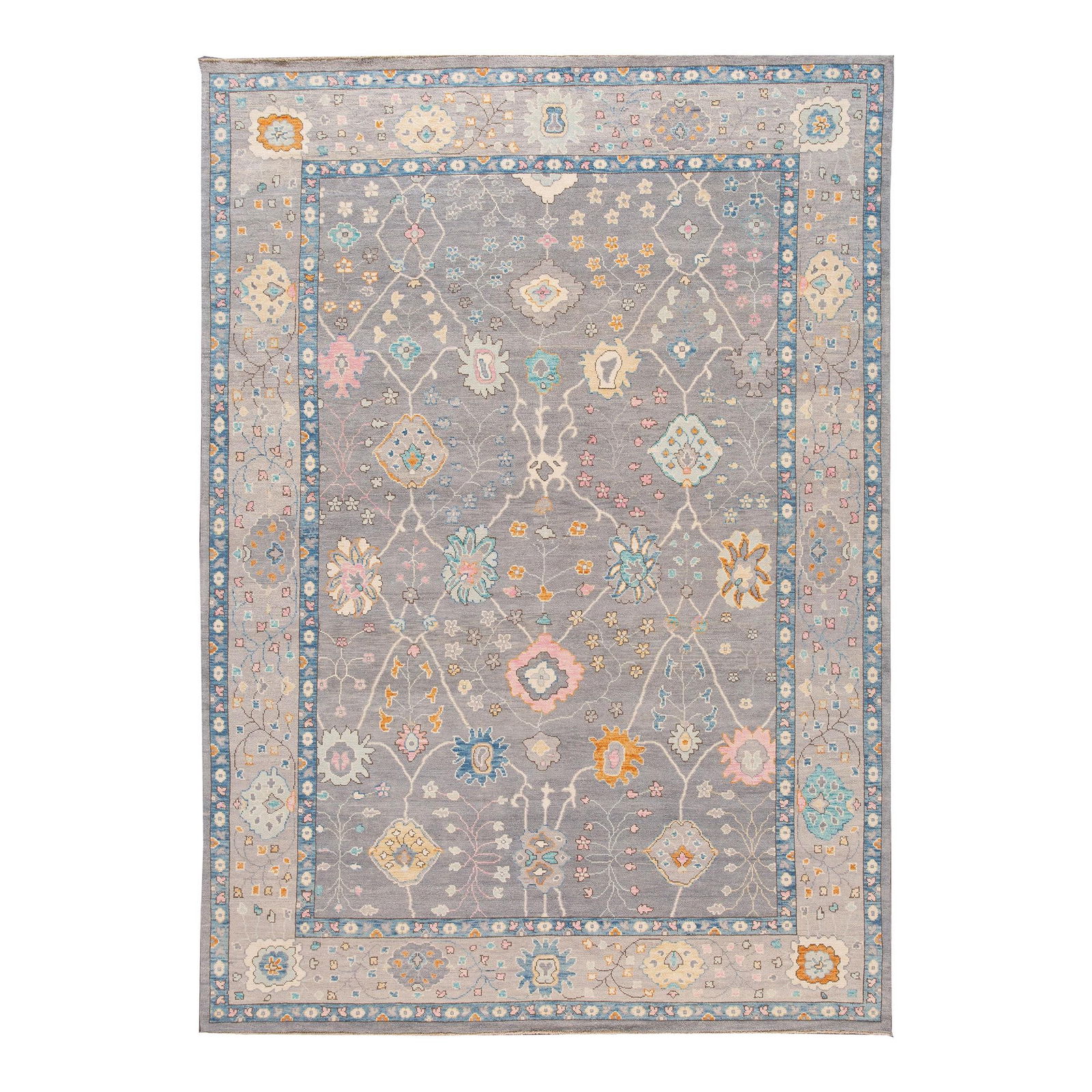 Hand-Knotted Gray Oushak Style Wool Rug 10'1 x 14'1 (1 of 7)