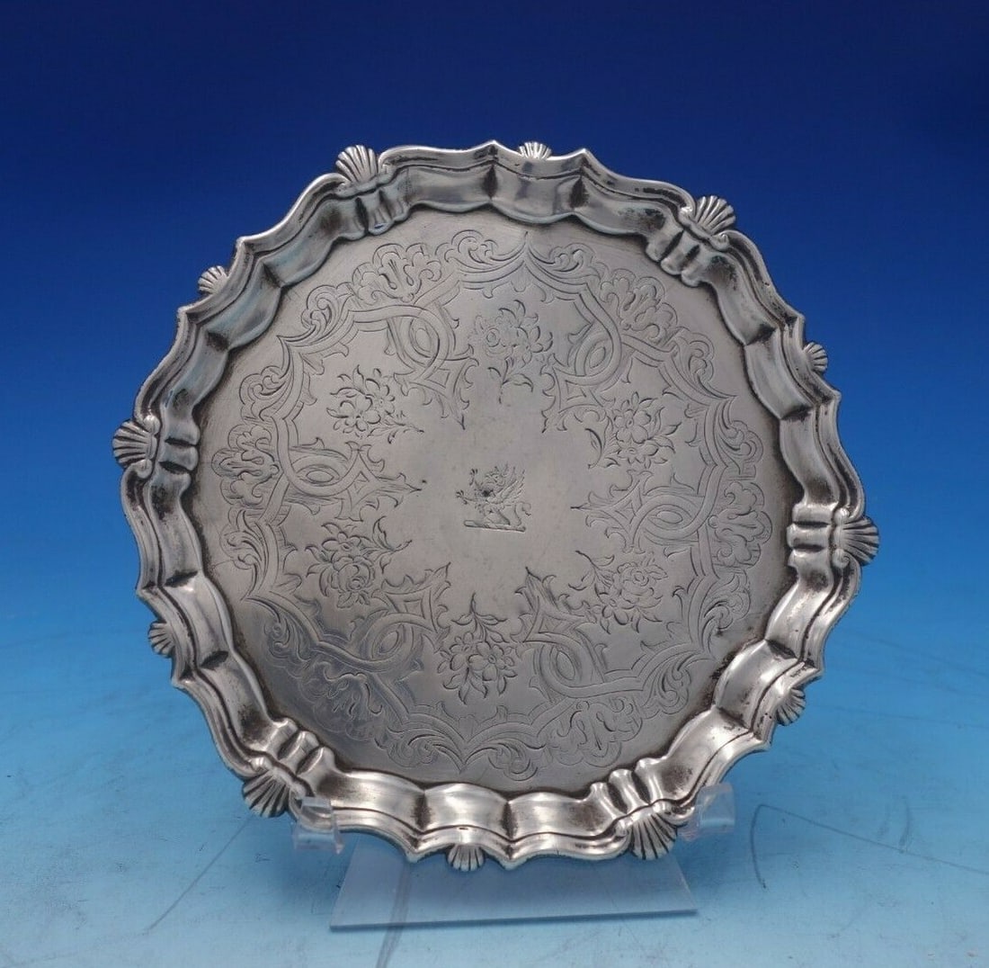 English Georgian Sterling Silver Card Tray by John Robinson III 6.25 Inch (1 of 9)