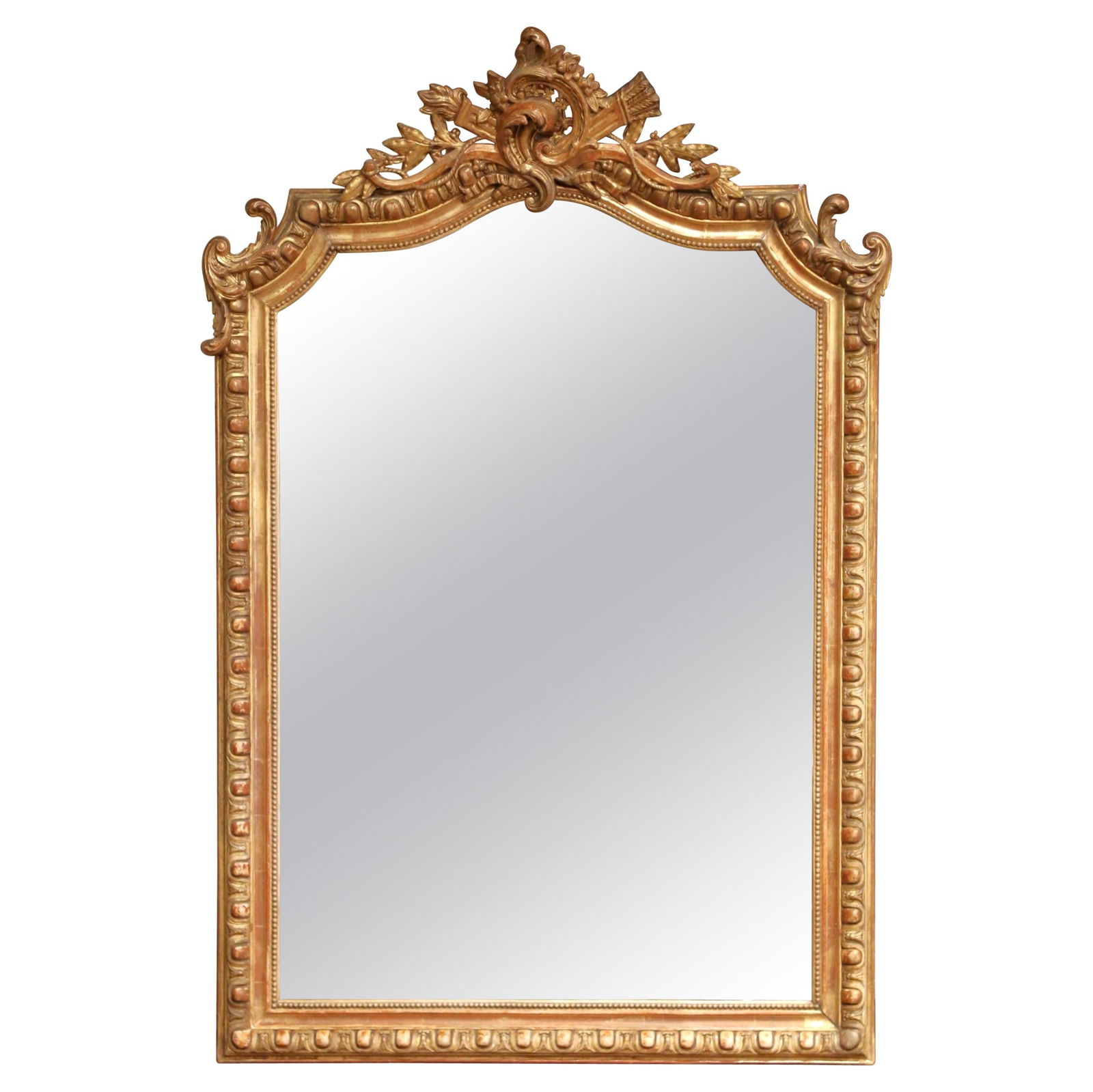 19th Century French Louis XV Giltwood Wall Mirror with Hand-Carved Leaf Decor (1 of 8)