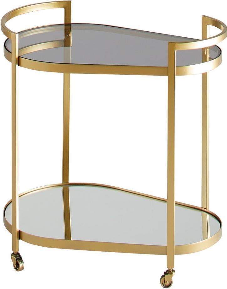 Cyan Cosmo Gold Mirrored 2-Tier Bar Cart: Cyan Cosmo Gold Mirrored 2-Tier Bar Cart Introducing the stunning Cosmo Gold Mirrored 2-Tier Bar Cart, perfect for adding a touch of elegance to your entertaining space. This sophisticated bar cart fe