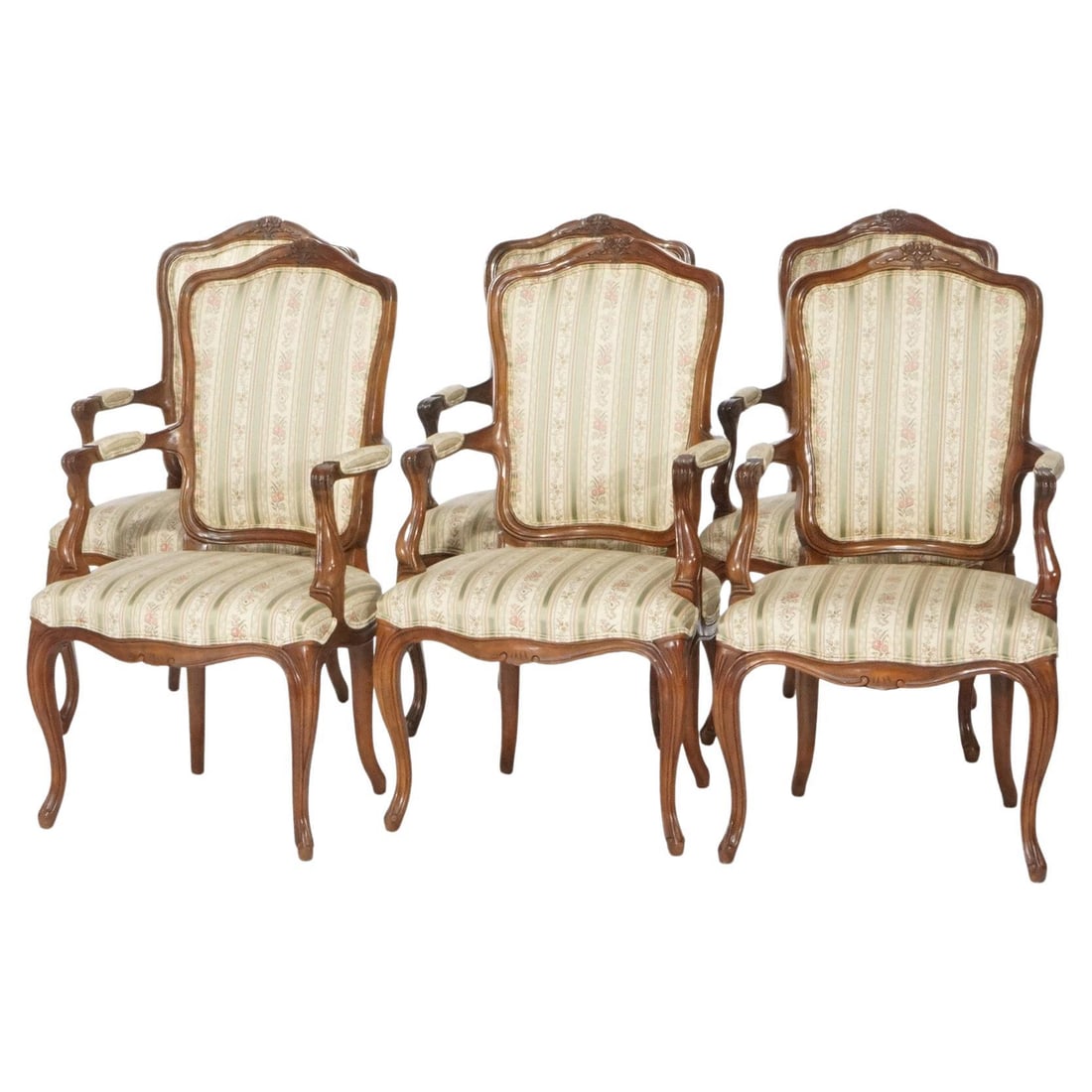 Set of 6 Louis XV Style Walnut Armchairs by Kindel 20th Century (1 of 16)
