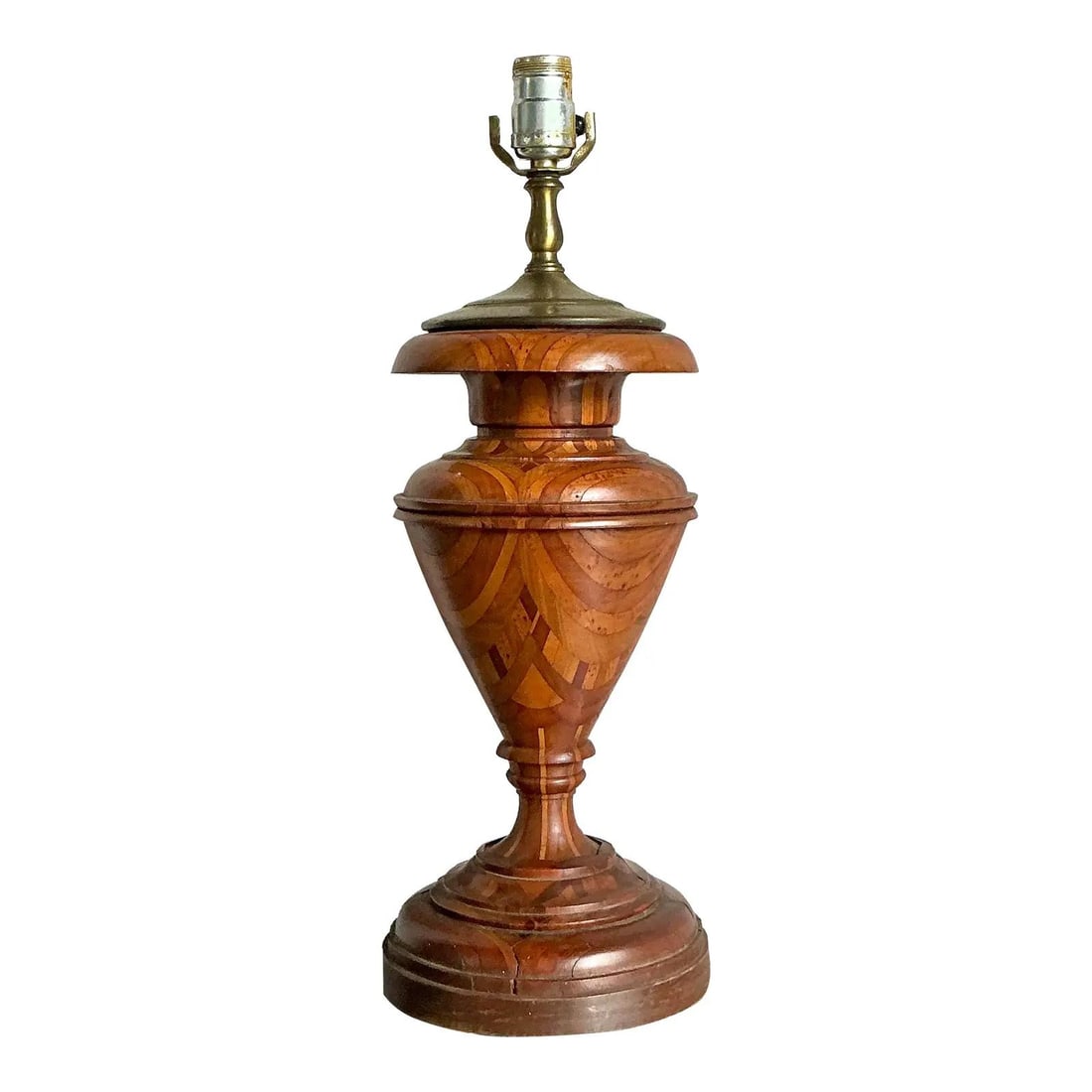 Handcrafted Marquetry Table Lamp with Intricate Inlaid Wood Boho Design (1 of 6)