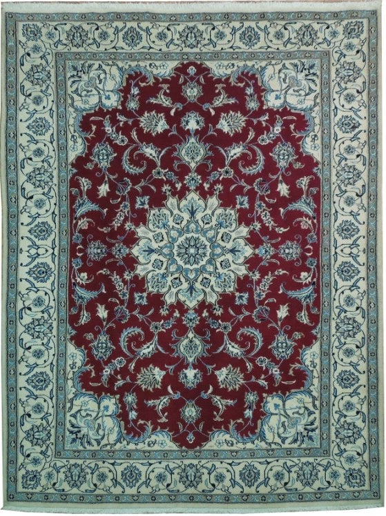 5.9 x 8.2 Cool Blue Persian Nain Rug Handmade Wool Silk (1 of 6)