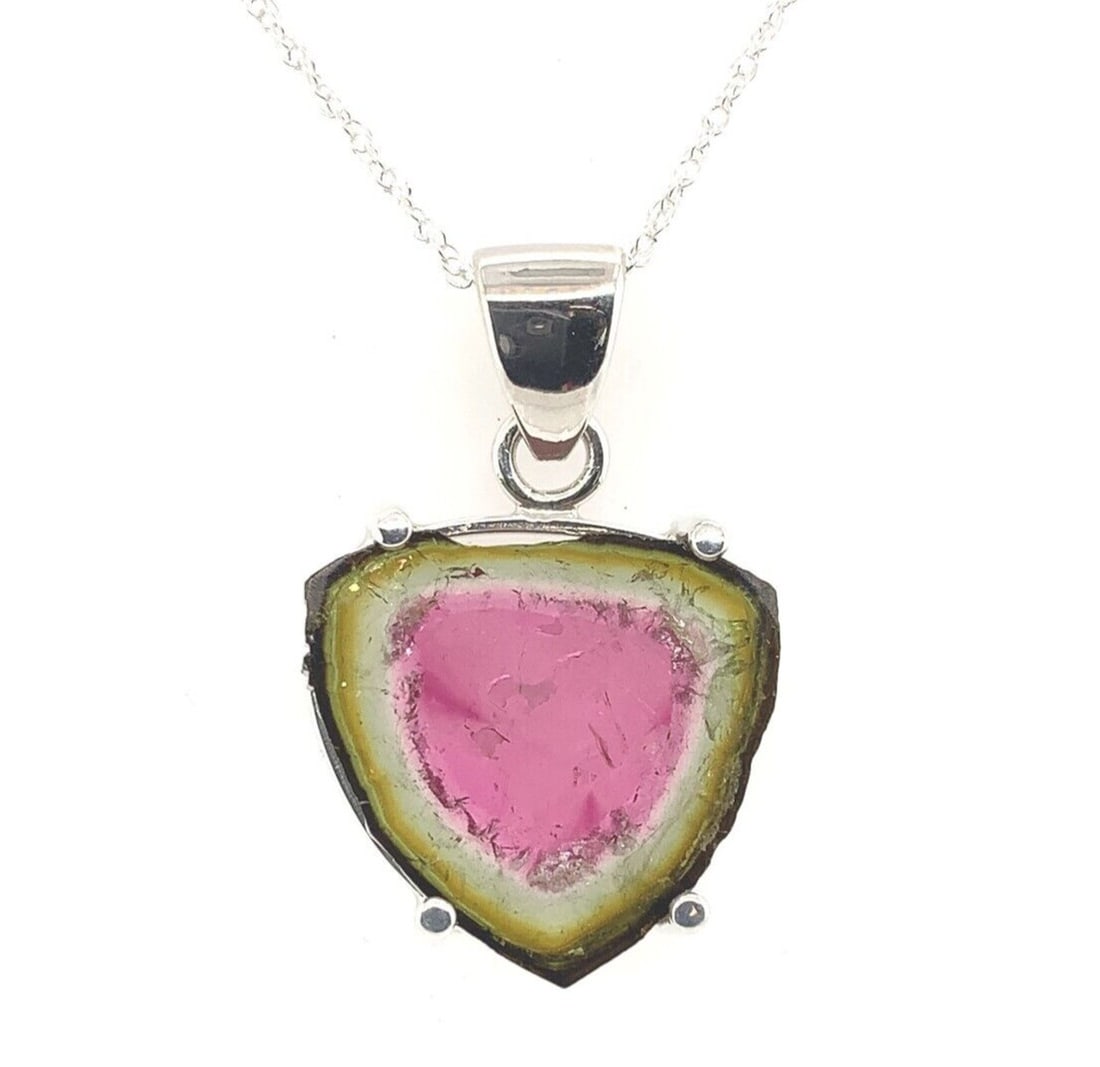 10.83ct Watermelon Tourmaline Crystal Pendant in Sterling Silver Necklace (1 of 6)