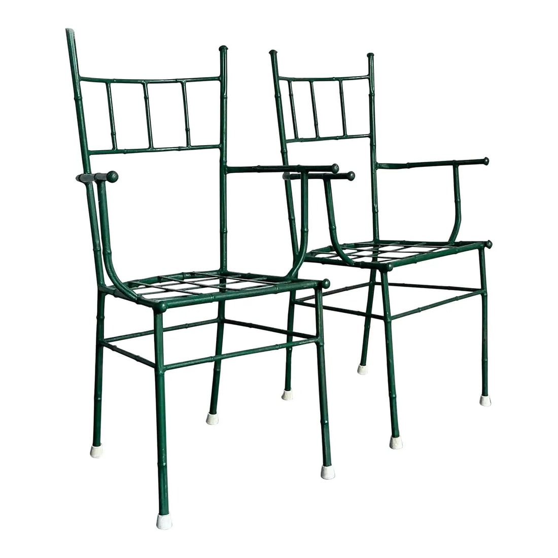 Set of 2 Green Cast Aluminum Coastal Faux Bamboo Armchairs (1 of 6)