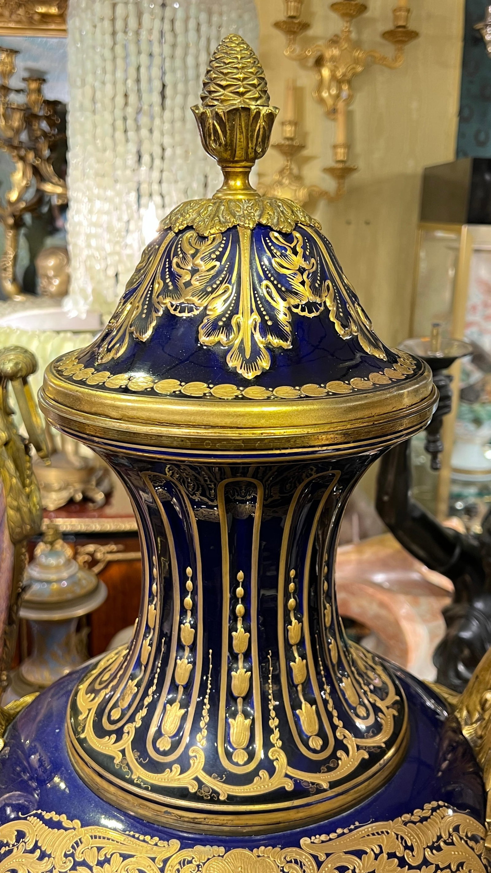 Set of 2 French Sevres Style Bronze Porcelain Vases Signed Poitevin 19th Century - 2